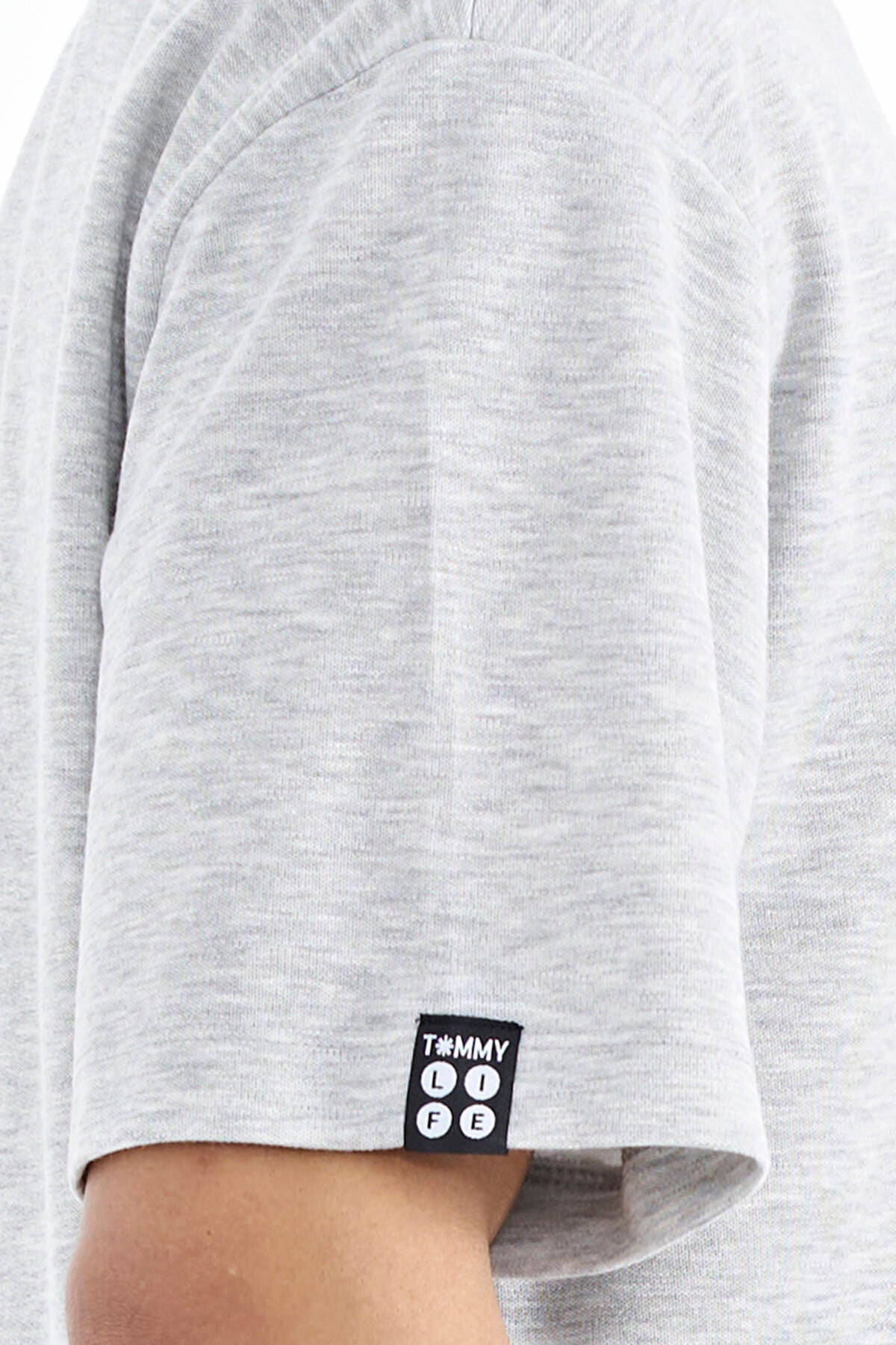 Grey Melange Long Sleeve Detailed Basic Oversize Men's T-Shirt - 88193