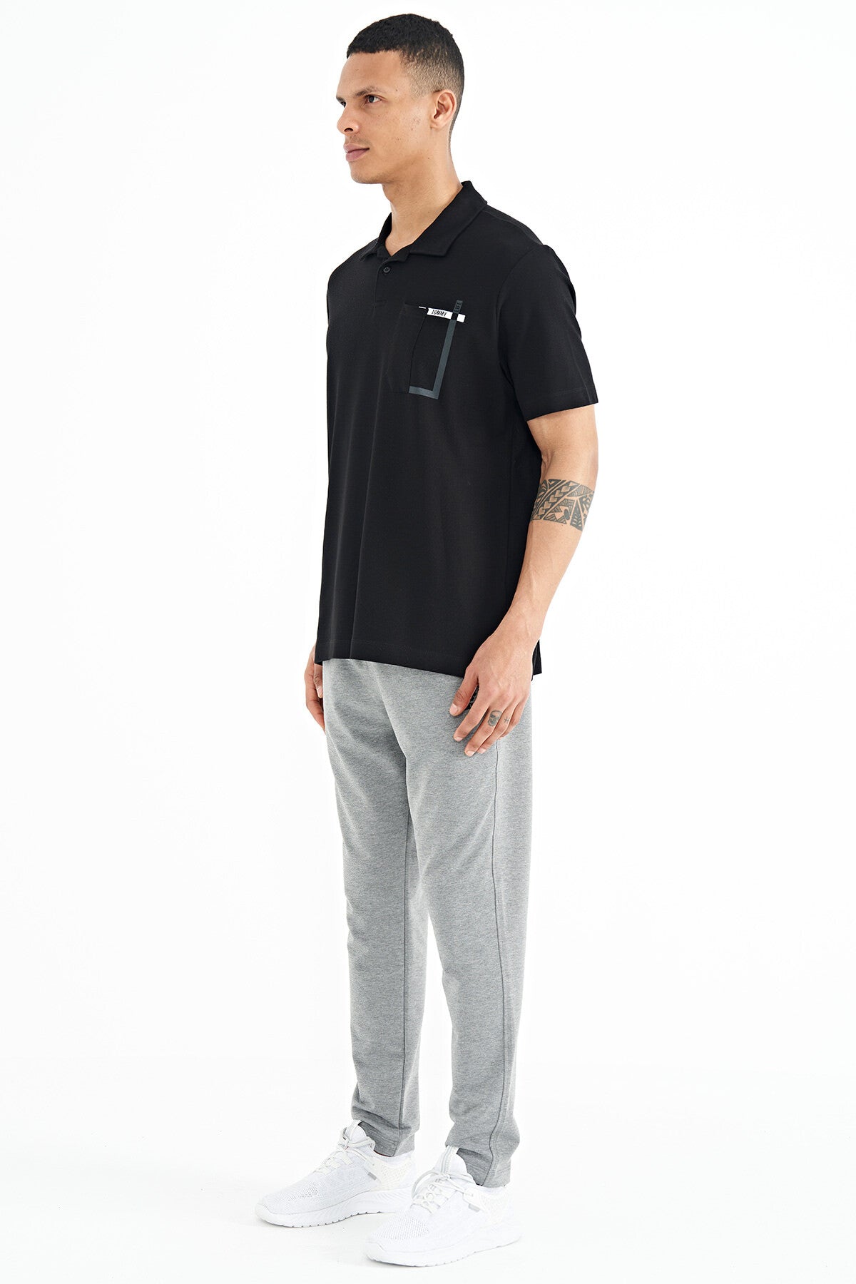 Grey Melange Logo Embroidered Detailed Side Pocket Standard Fit Men's Tracksuit Bottom - 84967