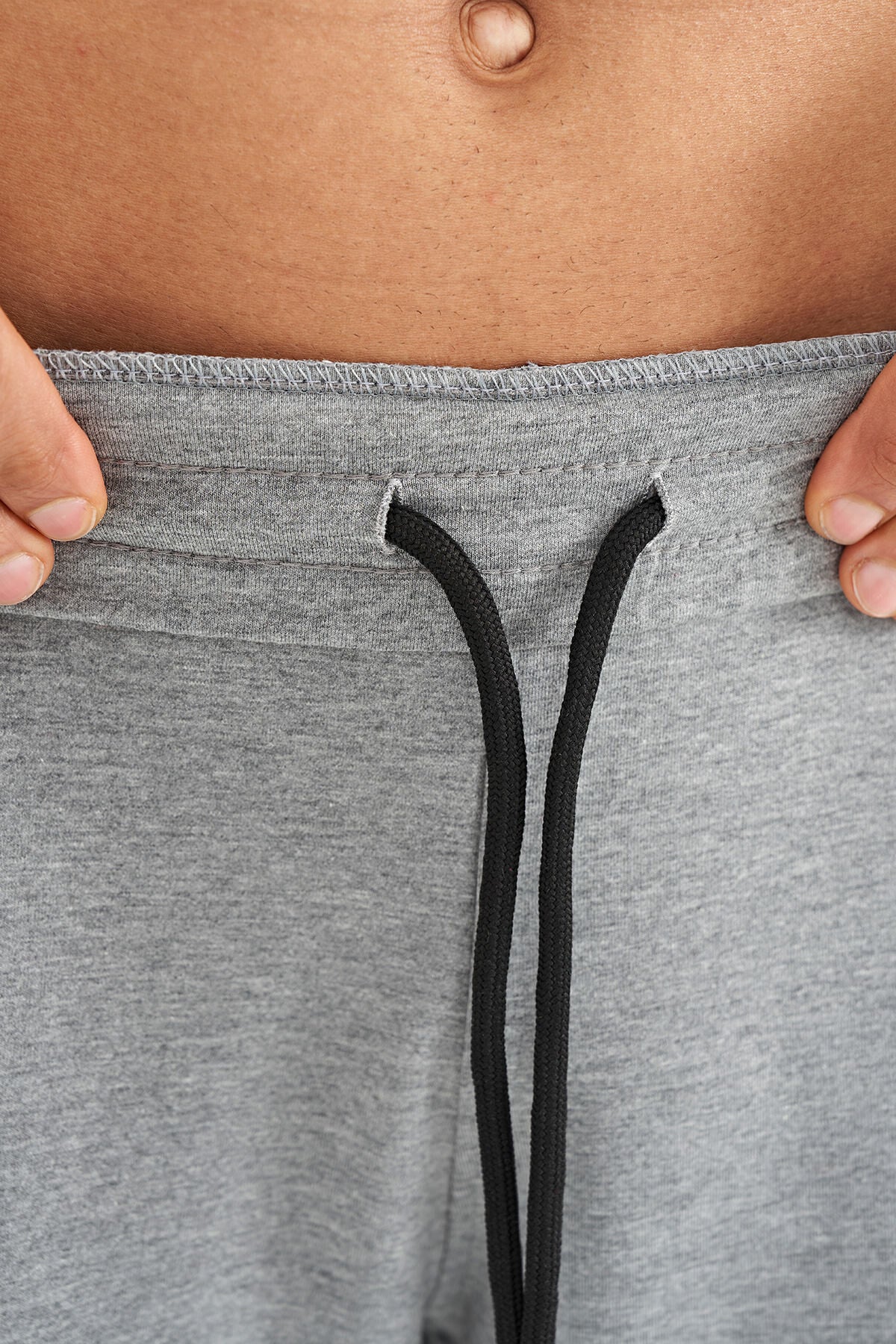 Grey Melange Logo Embroidered Detailed Side Pocket Standard Fit Men's Tracksuit Bottom - 84967