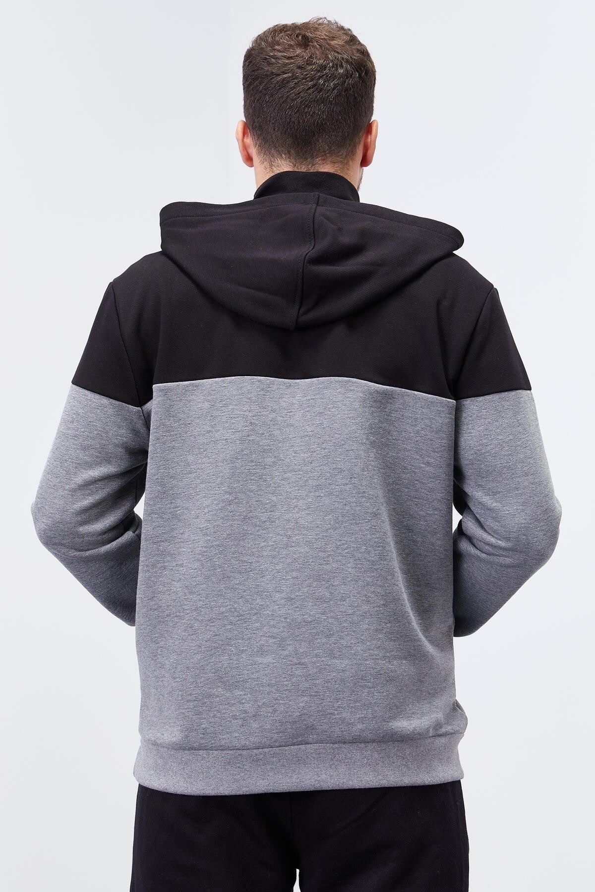 Grey Melange Men's Half Zip Standard Fit Hooded Sweatshirt - 88033