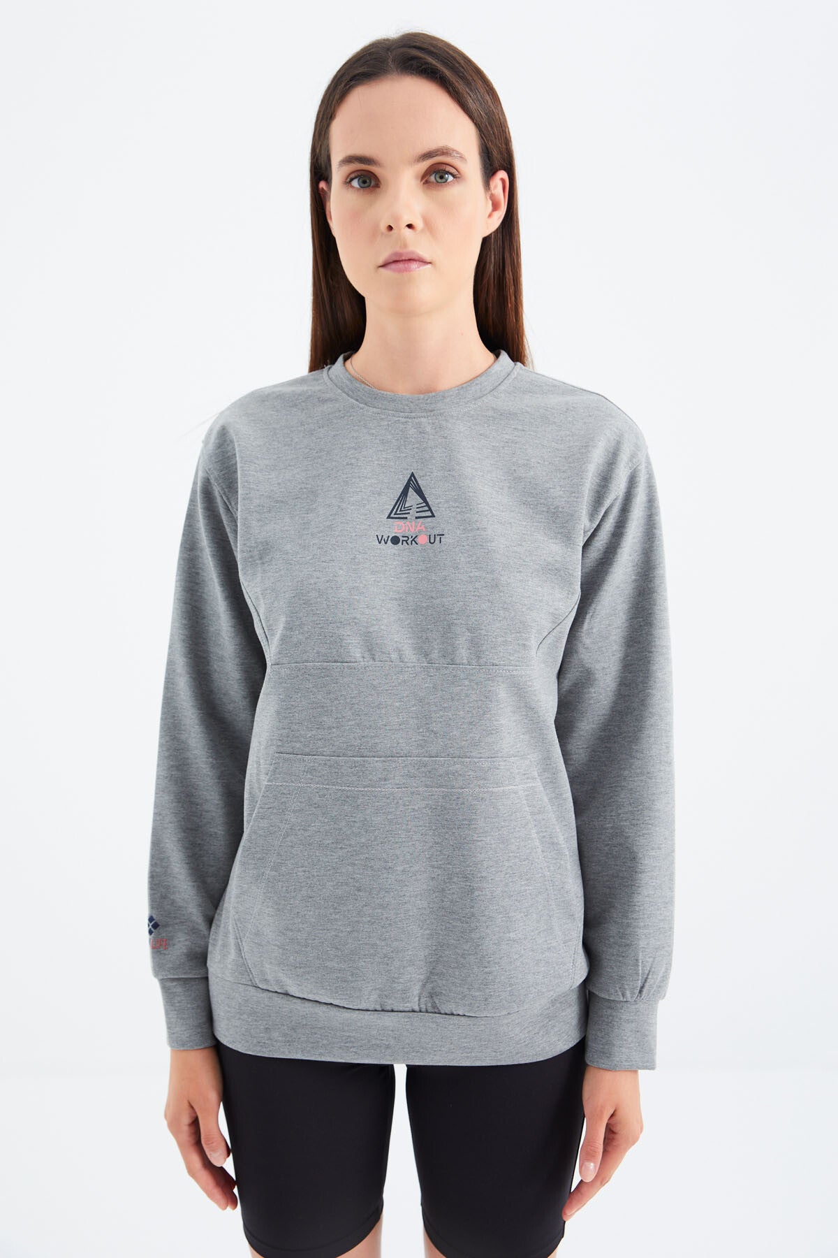 Grey Melange O Neck Detailed Oversize Women's Sweatshirt - 97276