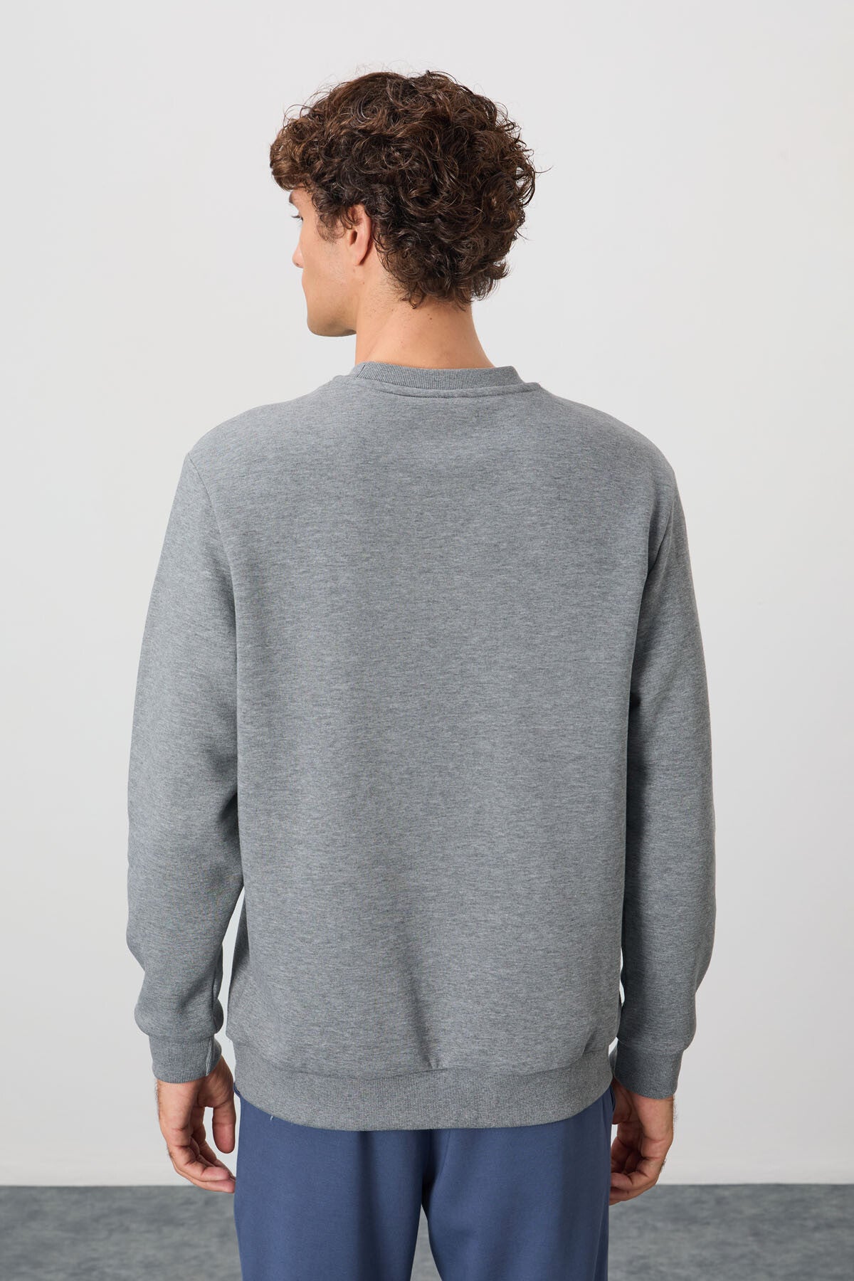 Omar Grey Melange Sherpa Lined Men's Sweatshirt - 88137