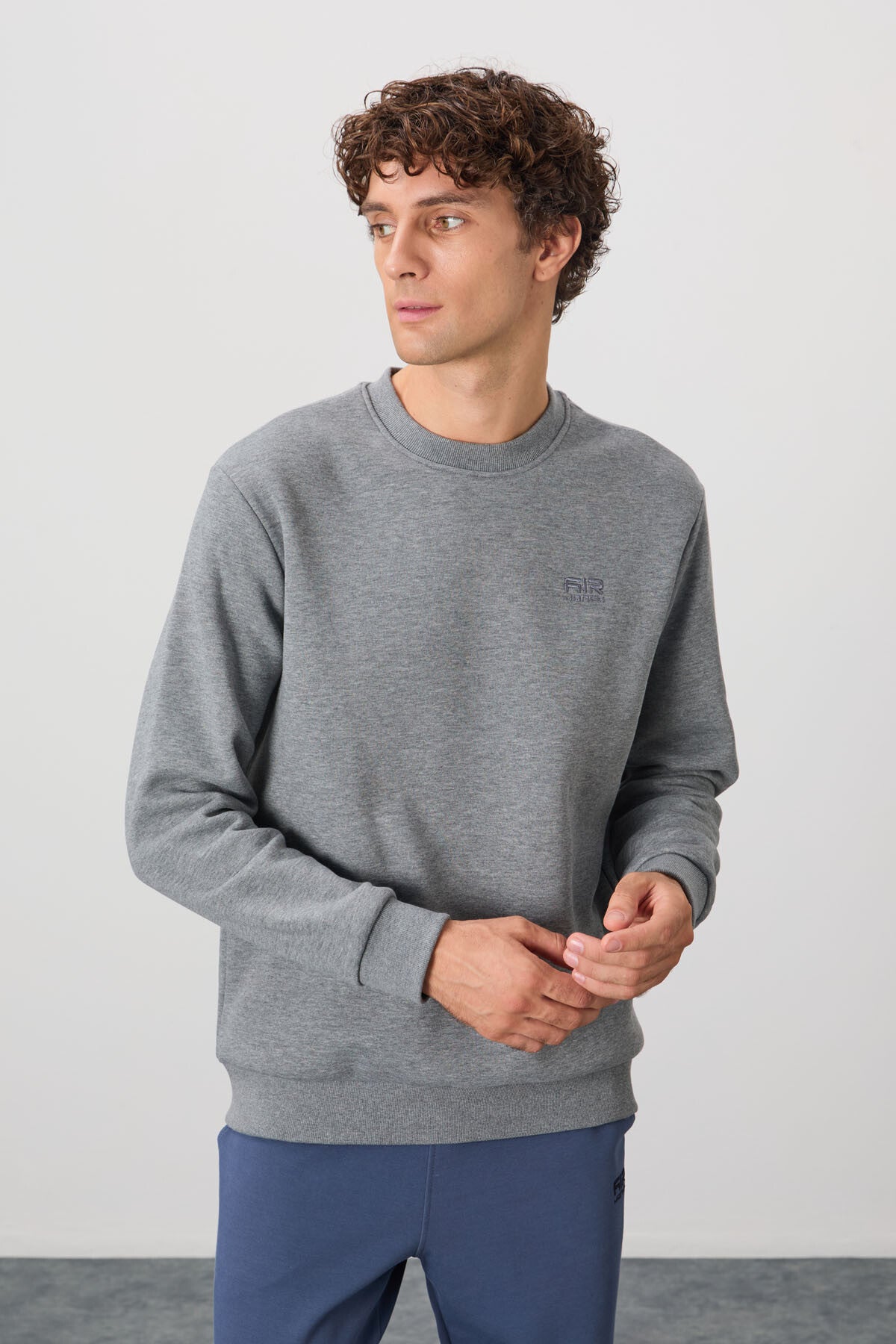 Omar Grey Melange Sherpa Lined Men's Sweatshirt - 88137