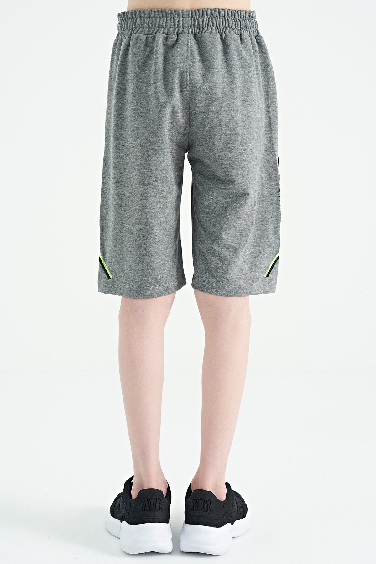 Grey Melange Front Back Embroidered Detailed Laced Standard Fit Boys Shorts - 11123