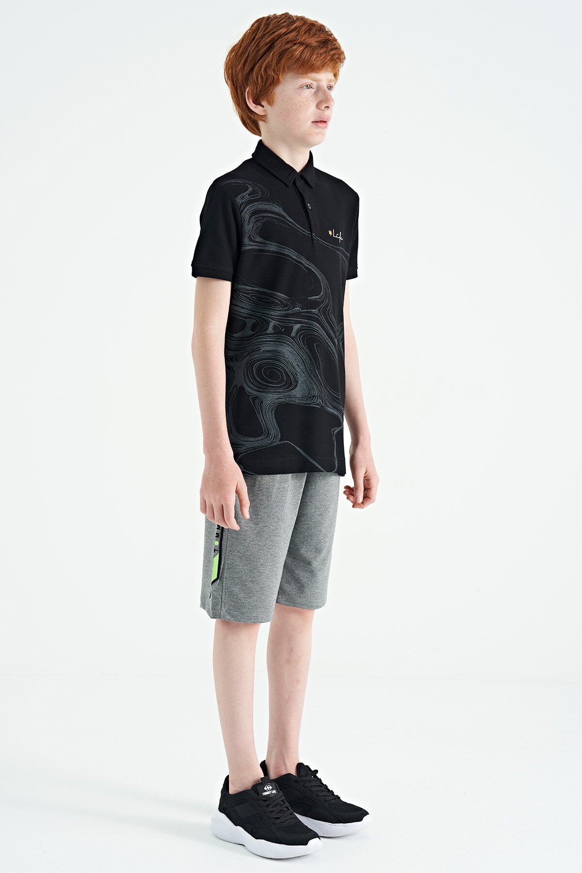 Grey Melange Front Back Embroidered Detailed Laced Standard Fit Boys Shorts - 11123