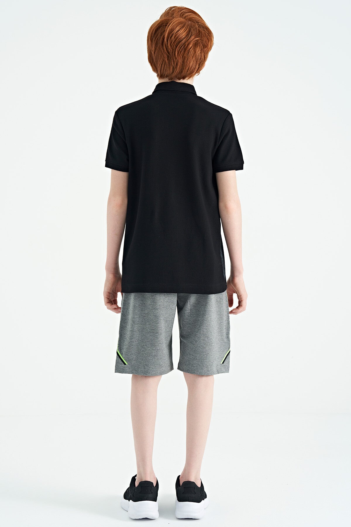 Grey Melange Front Back Embroidered Detailed Laced Standard Fit Boys Shorts - 11123
