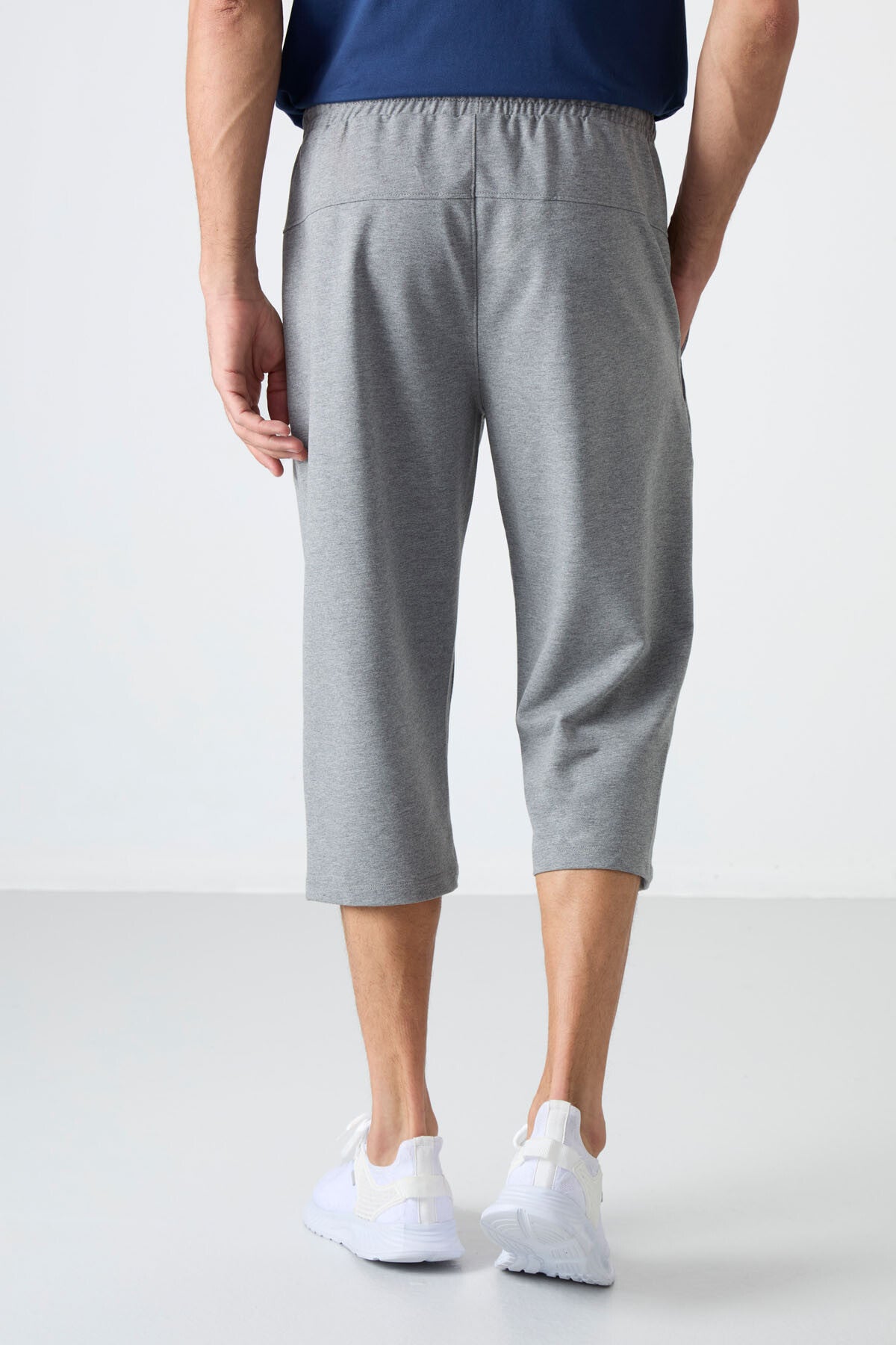 Grey Melange Front Pocket Detailed Standard Fit Classic Hem Men's Capri - 83092