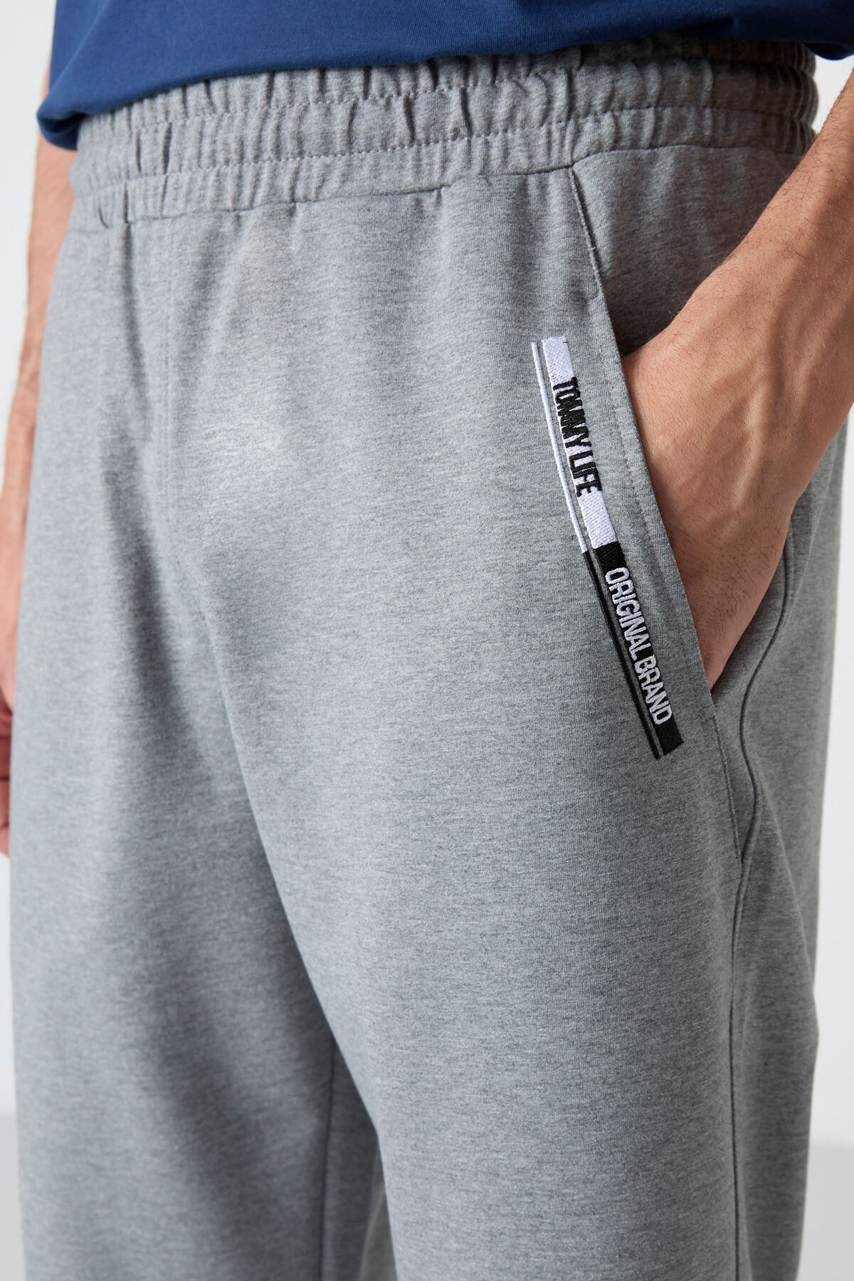 Grey Melange Front Pocket Detailed Standard Fit Classic Hem Men's Capri - 83092