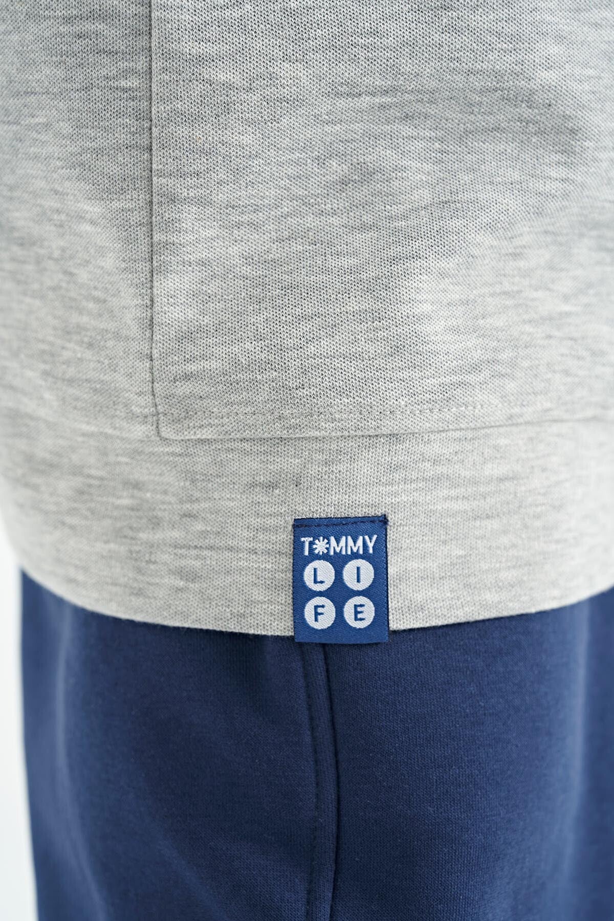 Grey Melange Round Neck Embroidered Oversize Boys' T-Shirt - 11147