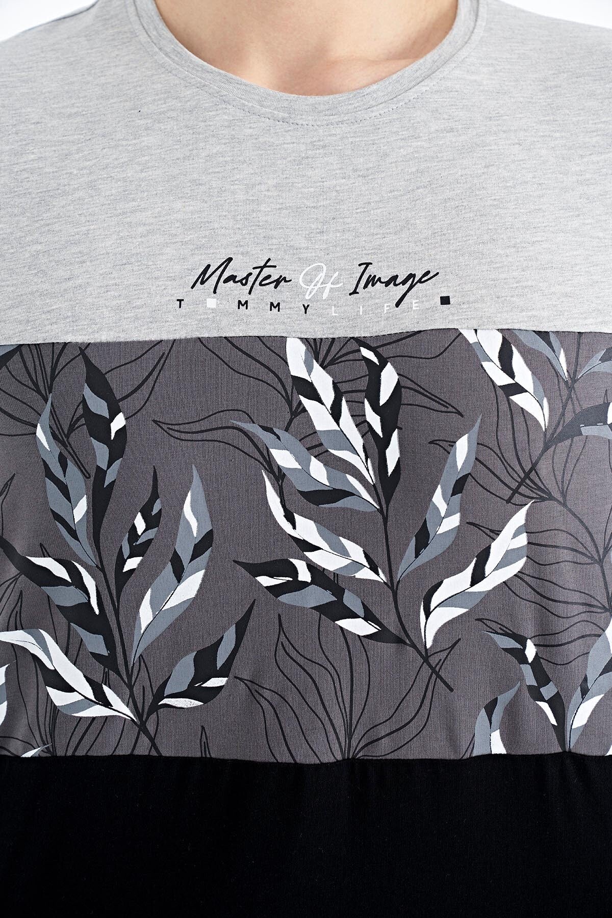Grey Melange Color Gradient Print Detailed O Collar Standard Fit Men's T-Shirt - 88177