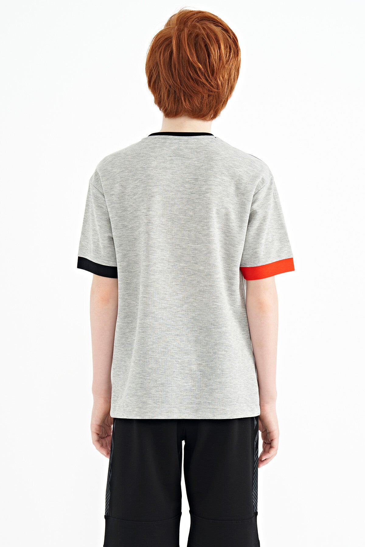 Grey Melange Color Transition Embroidered Oversize Boys T-Shirt - 11159