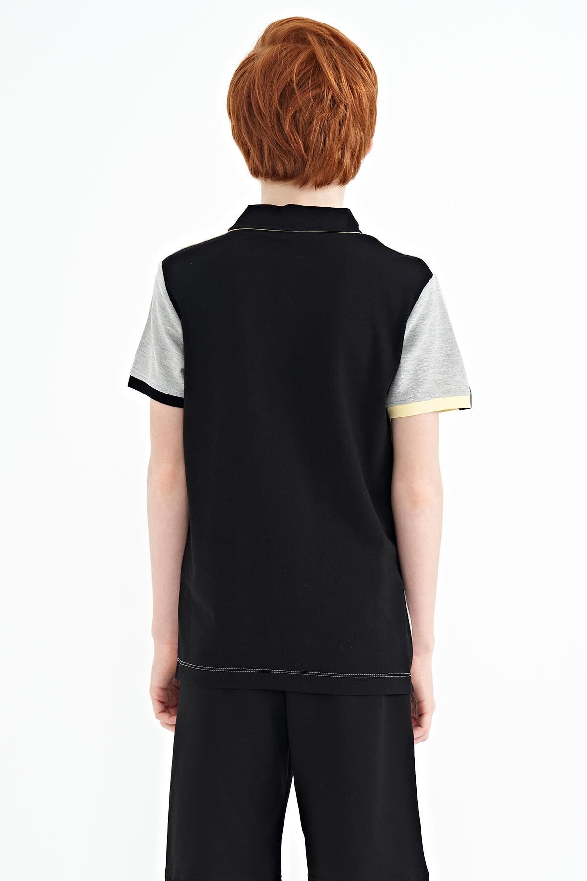 Grey Melange Collar Chest Embroidered Detailed Standard Fit Polo Collar Boys T-Shirt - 11139