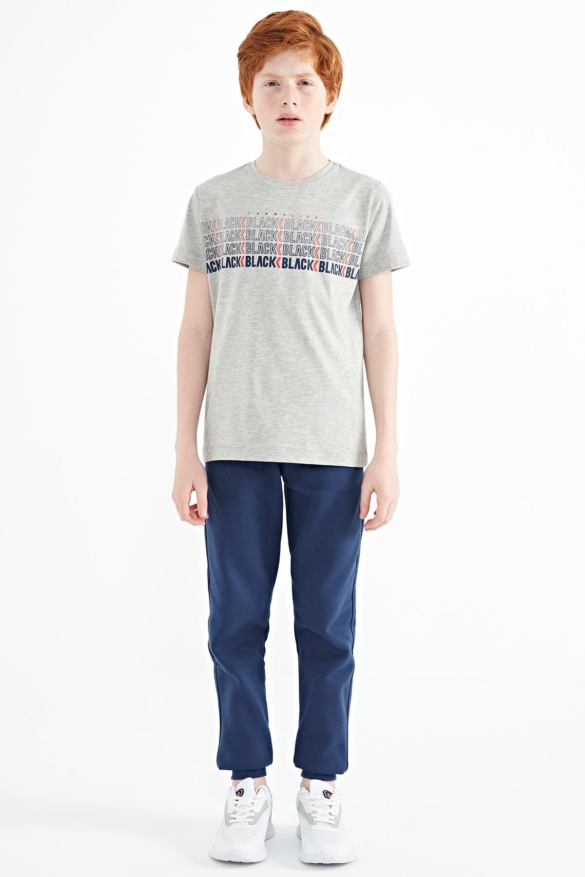 Grey Melange Print O Neck Standard Fit Boys T-Shirt - 11149