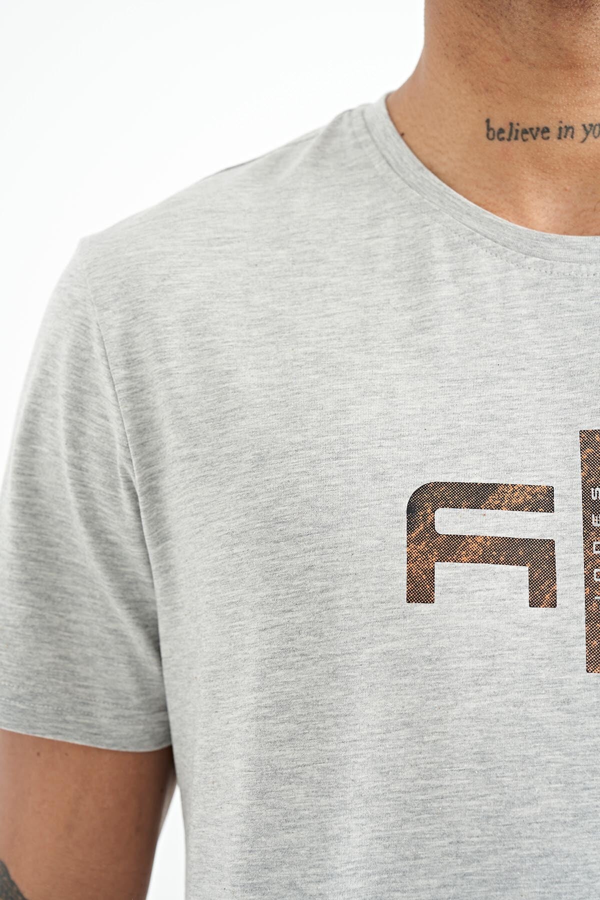 Boris Grey Melange Standard Cut Men's T-Shirt - 88206