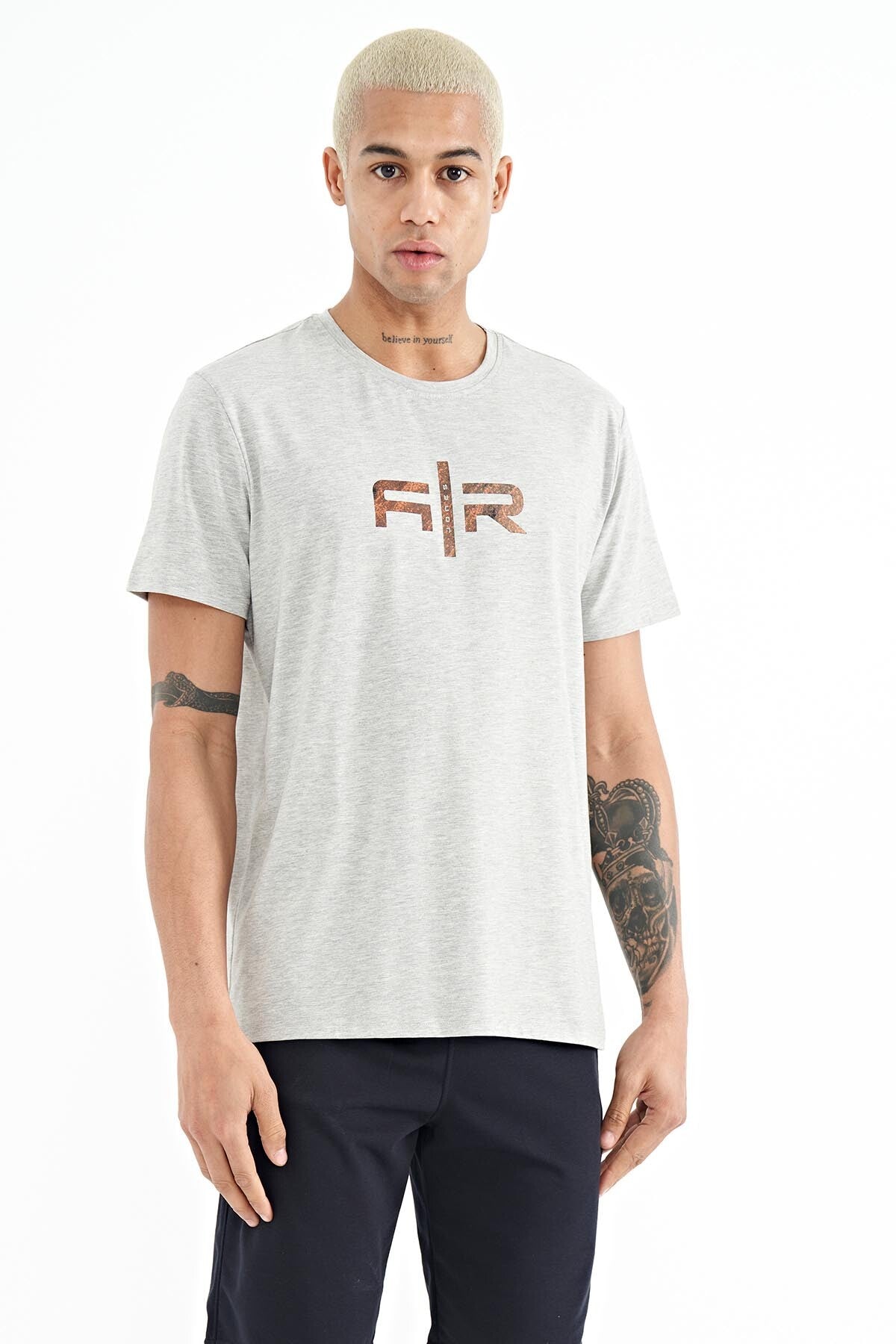 Boris Grey Melange Standard Cut Men's T-Shirt - 88206