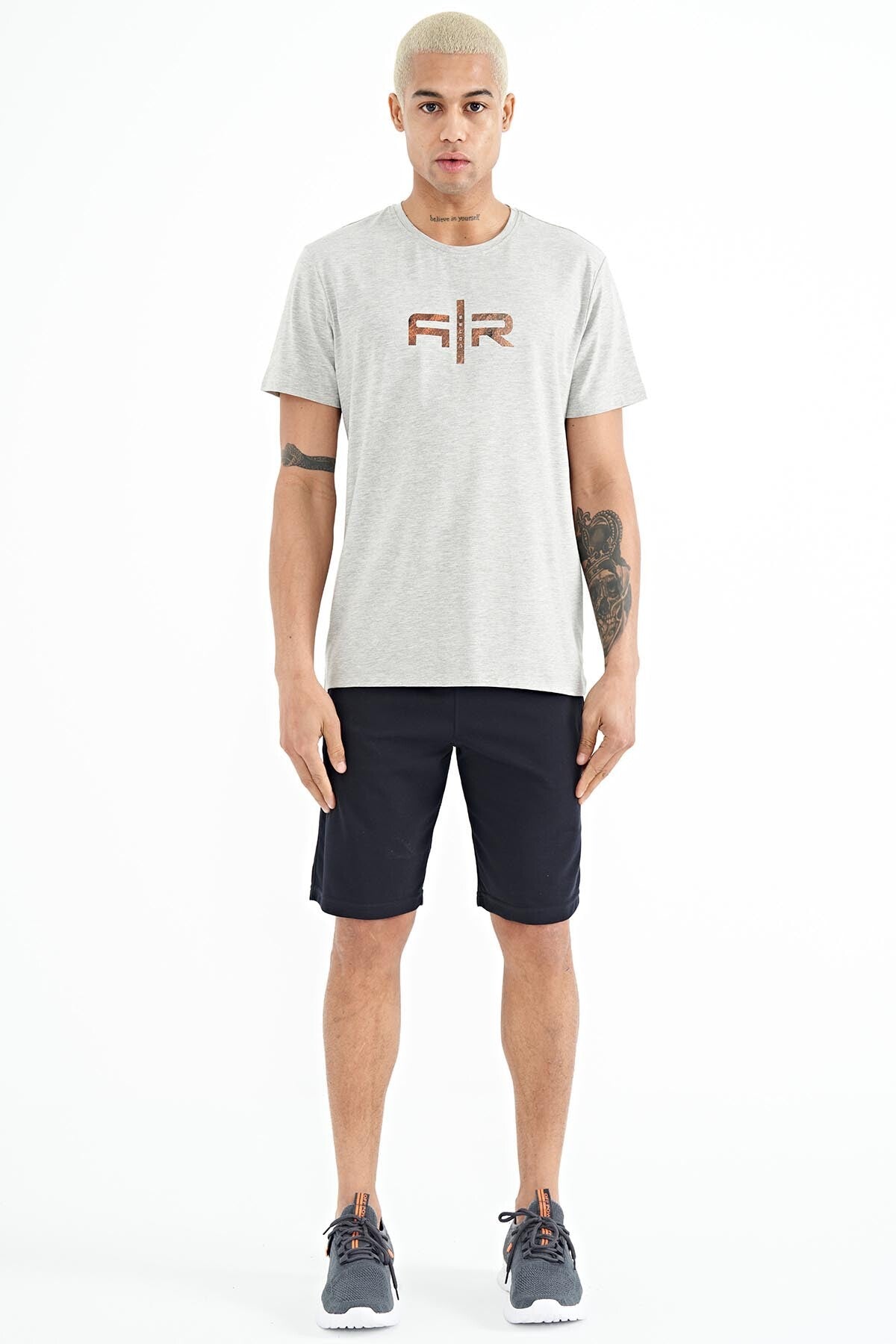 Boris Grey Melange Standard Cut Men's T-Shirt - 88206