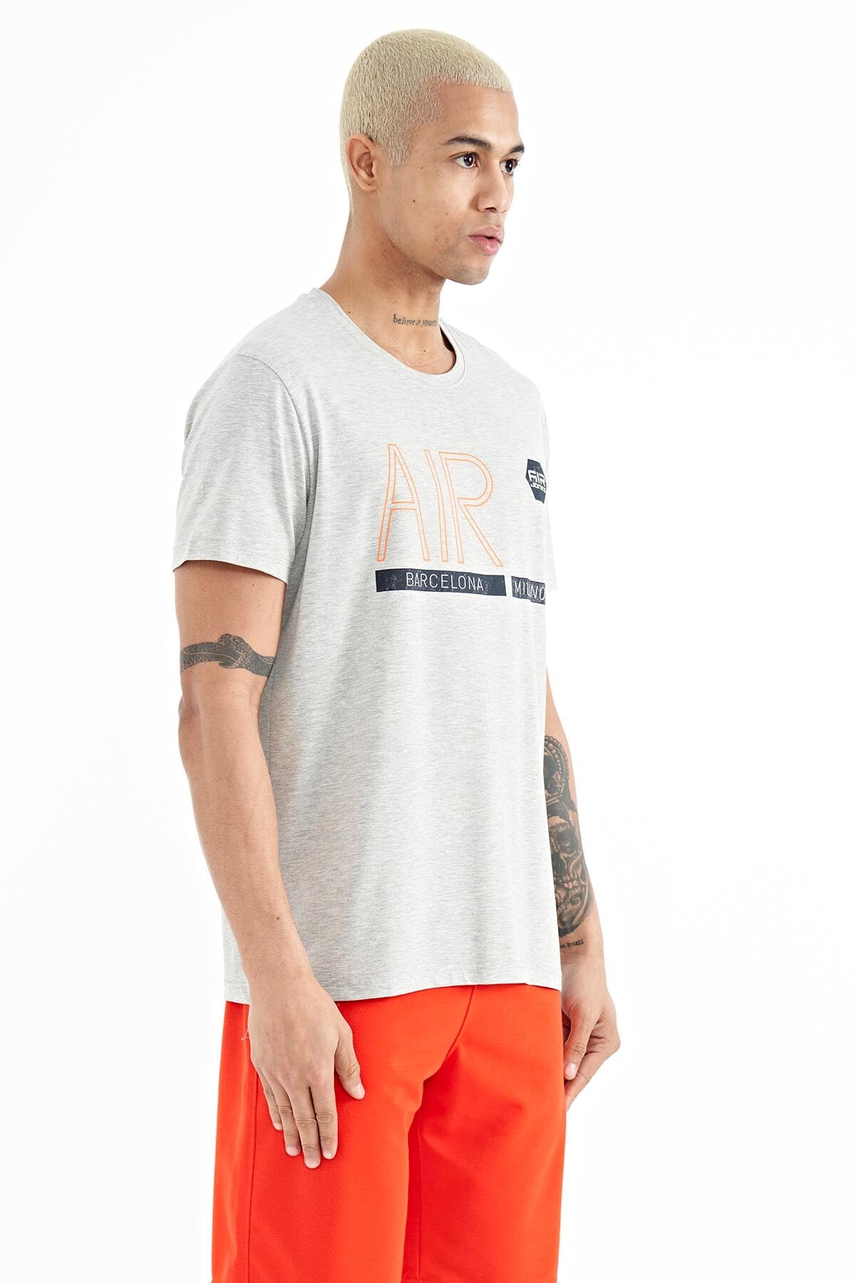 Conan Grey Melange Standard Fit Men's T-Shirt - 88209