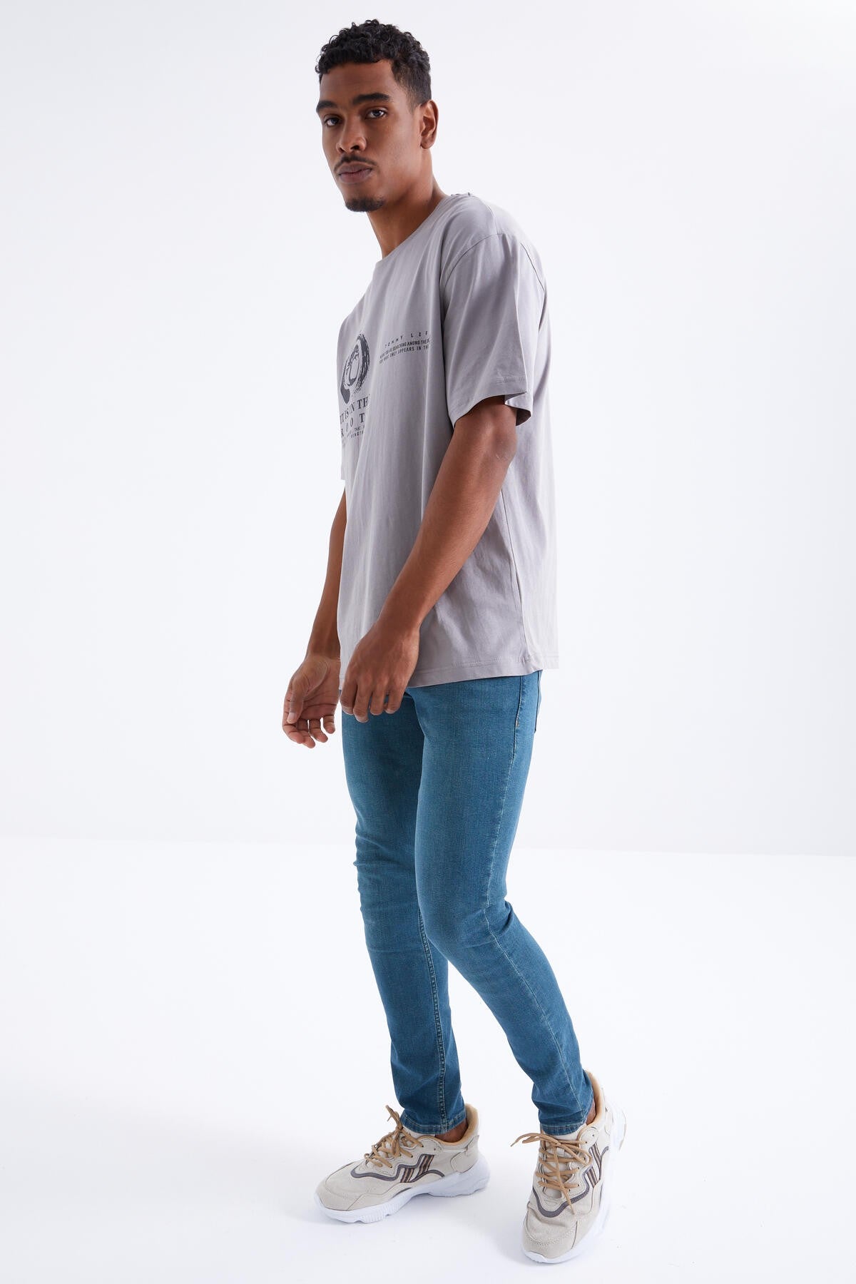 Minimal Grip Print O Collar Men's Oversize T-Shirt - 88096