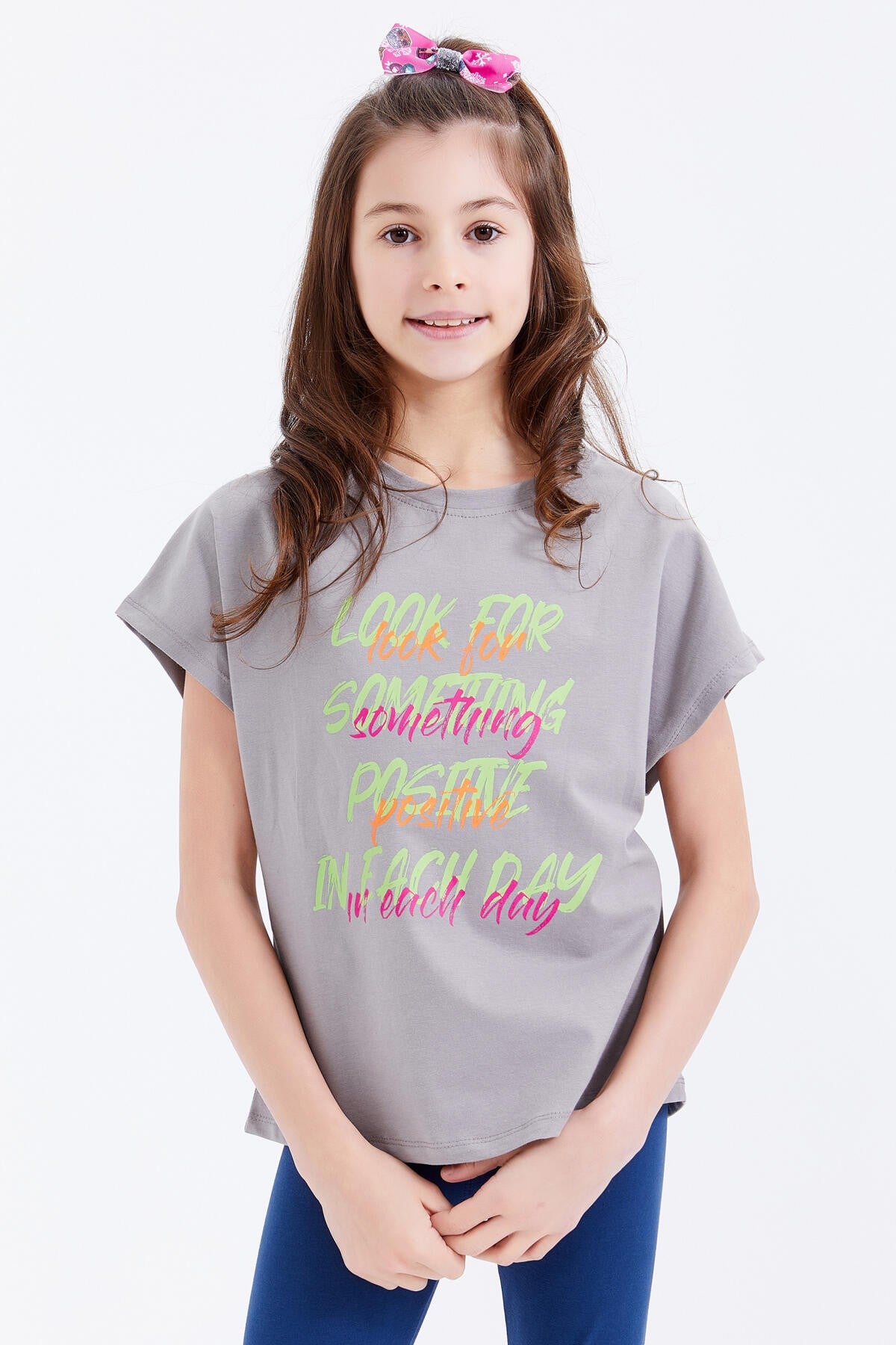Girls' Oversize Colorful Print O Neck T-Shirt - 75029