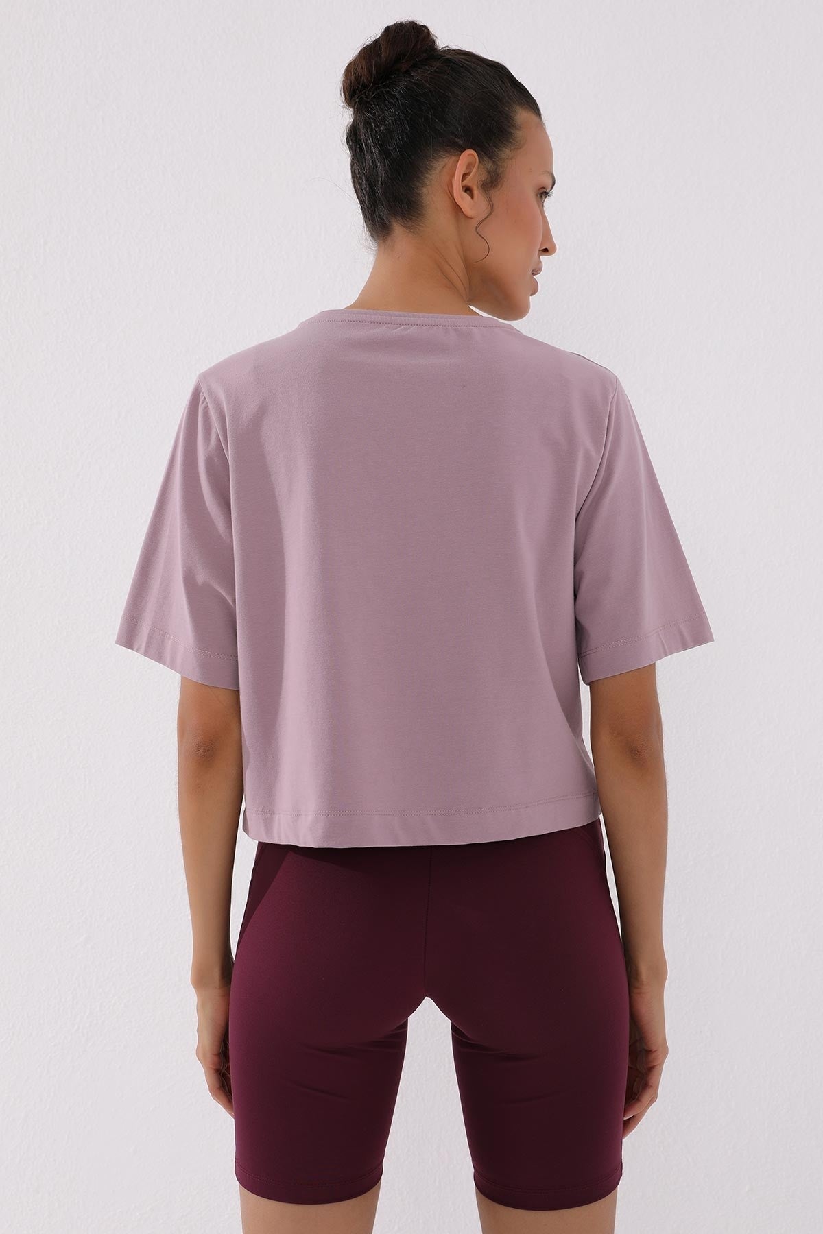 Dried Rose Asymmetric Print O Collar Women's Oversize T-Shirt - 97136