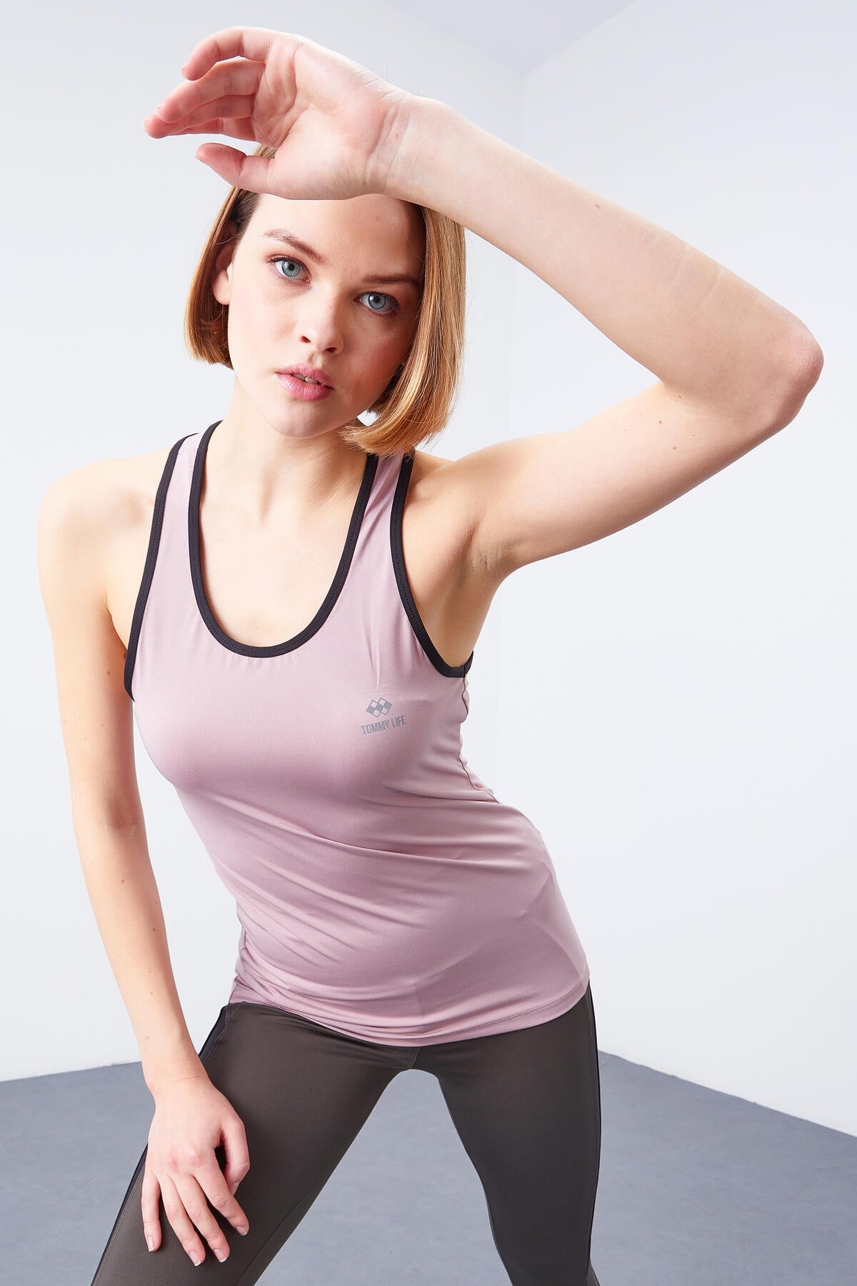 Dried Rose Cross Strap Sleeveless Standard Fit Women's Sports Singlet - 97094
