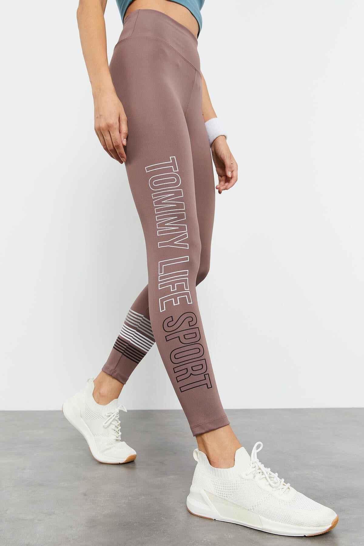 Dried Rose High Waist Printed Slim Fit Skinny Leg Women's Tights - 94544