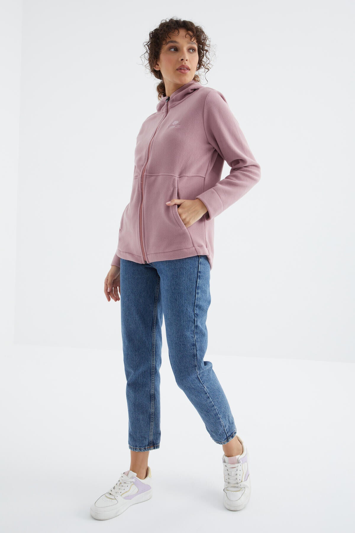 Dried Rose Hooded Zippered Comfort Fit Women's Fleece Sweatshirt - 97233