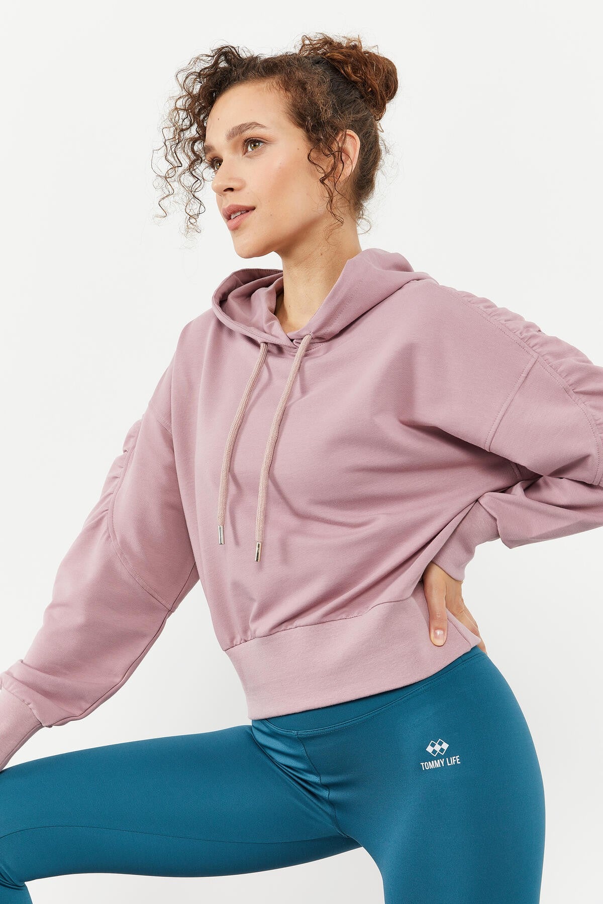 Dried Rose Shoulder Gather Detailed Balloon Sleeve Comfort Fit Women's Sweatshirt - 97166