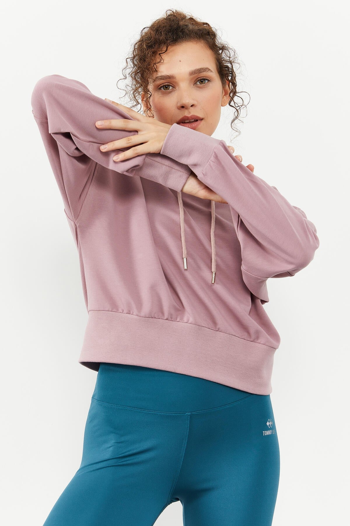 Dried Rose Shoulder Gather Detailed Balloon Sleeve Comfort Fit Women's Sweatshirt - 97166