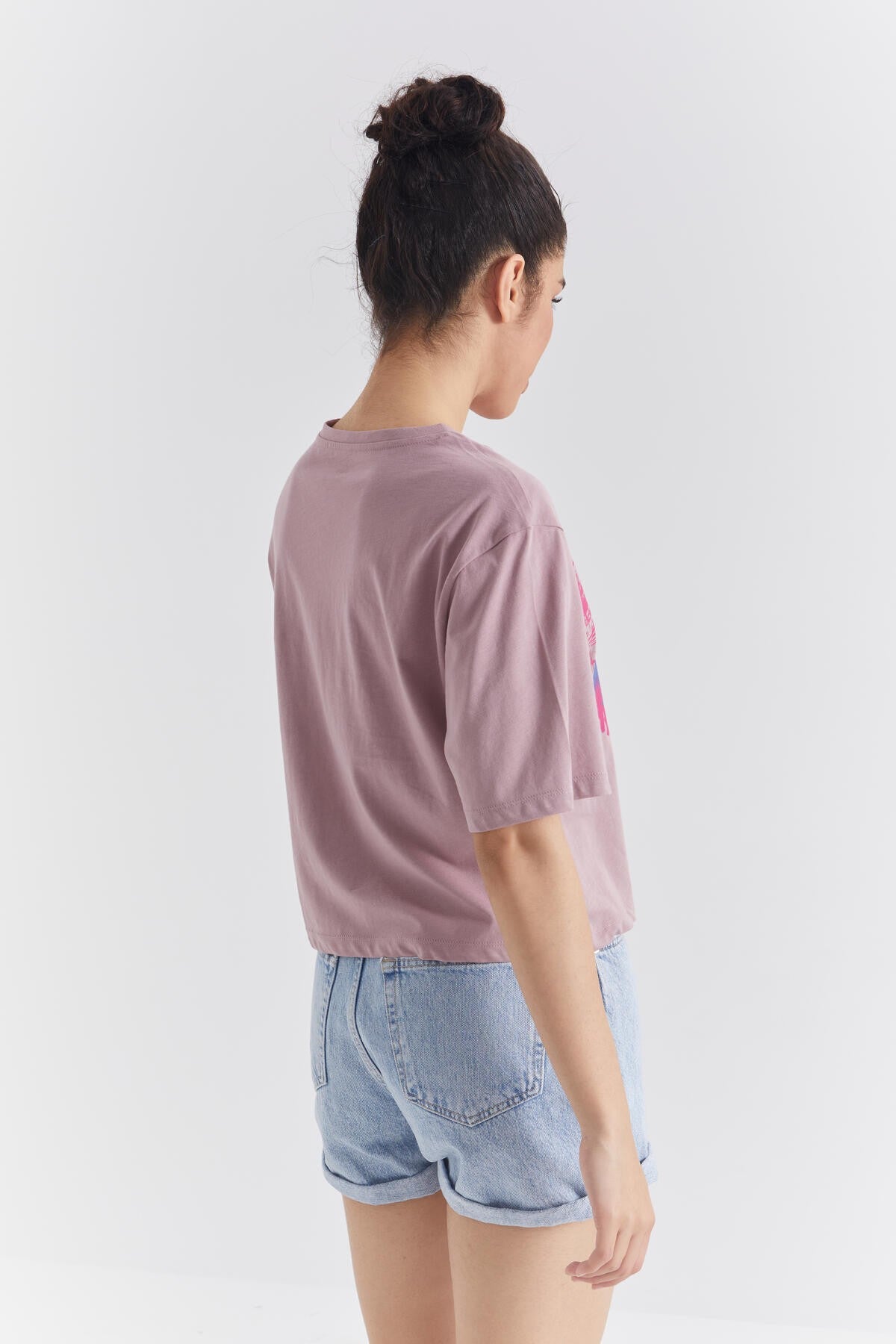 Dried Rose Colored Print O Collar Women's Oversize T-Shirt - 97212