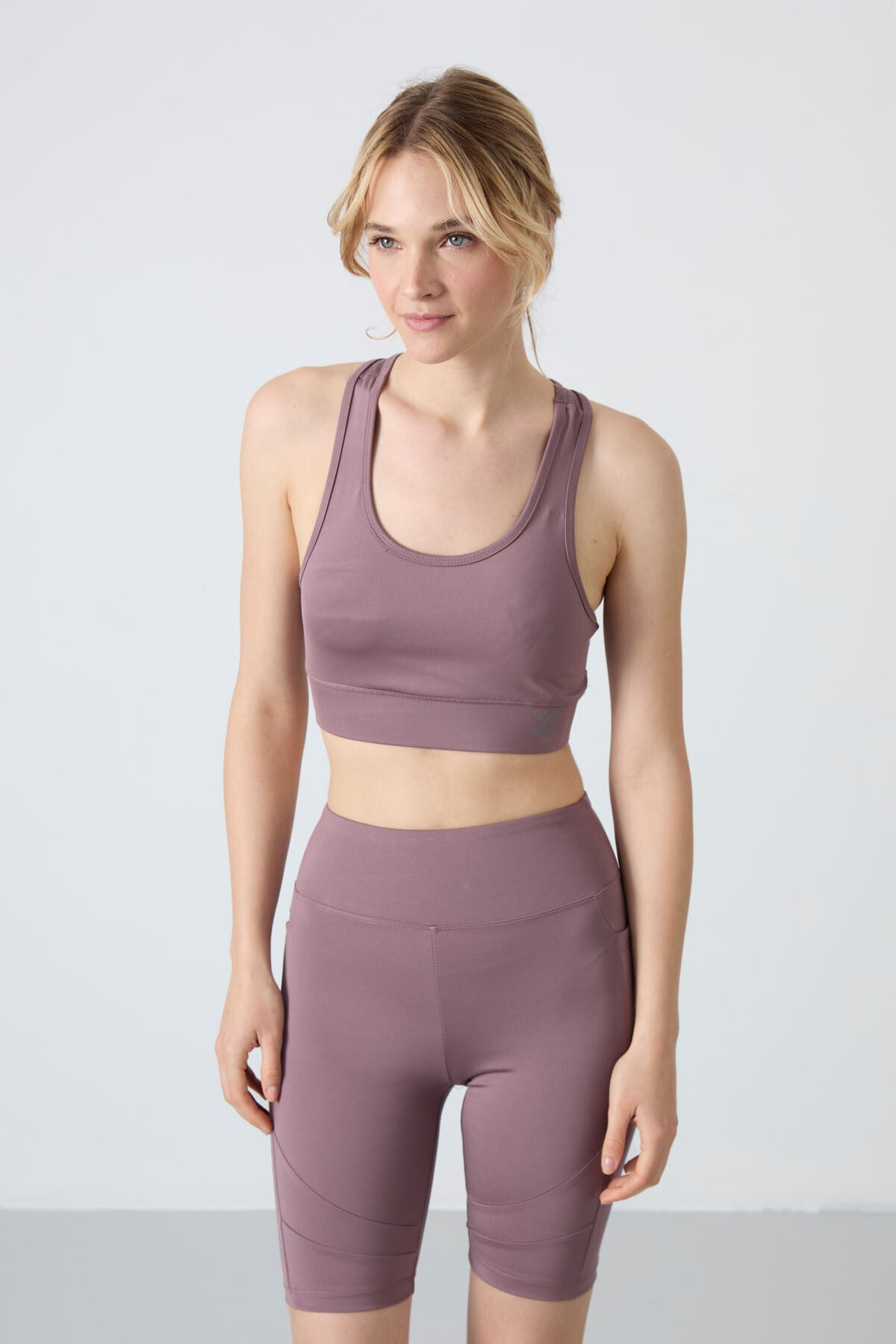 Dried Rose Back Detailed Slim Fit U Neck Women's Sports Bustier - 97120
