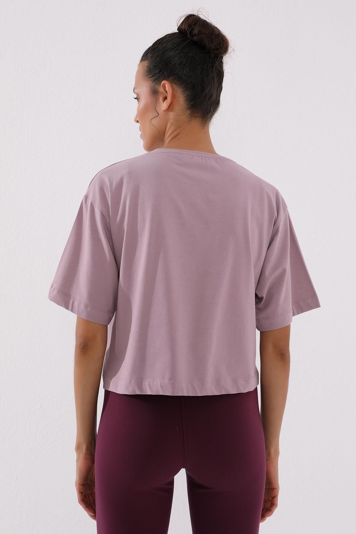 Dried Rose Print Short O Collar Women's Oversize T-Shirt - 97135