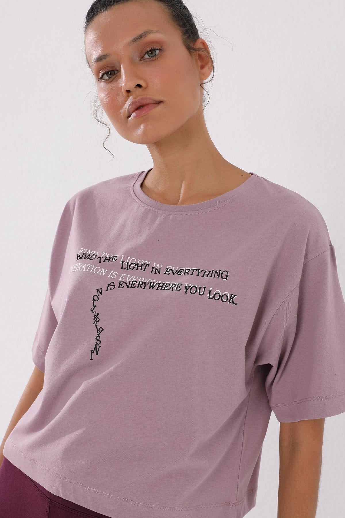 Dried Rose Print Short O Collar Women's Oversize T-Shirt - 97135