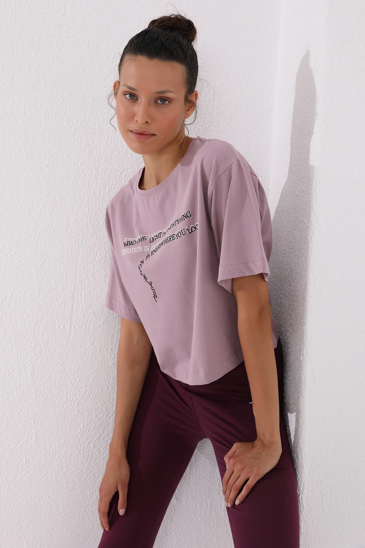 Dried Rose Print Short O Collar Women's Oversize T-Shirt - 97135