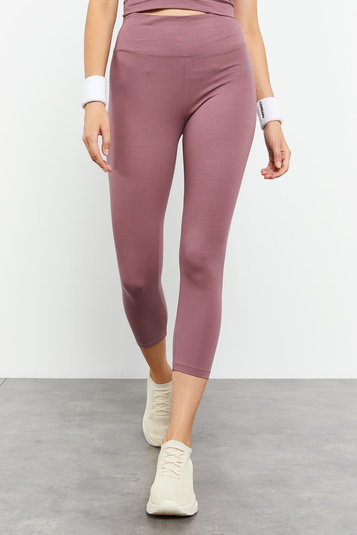 Dried Rose High Waist Capri-Crop Singlet Slim Fit Women's Tights Set - 95284