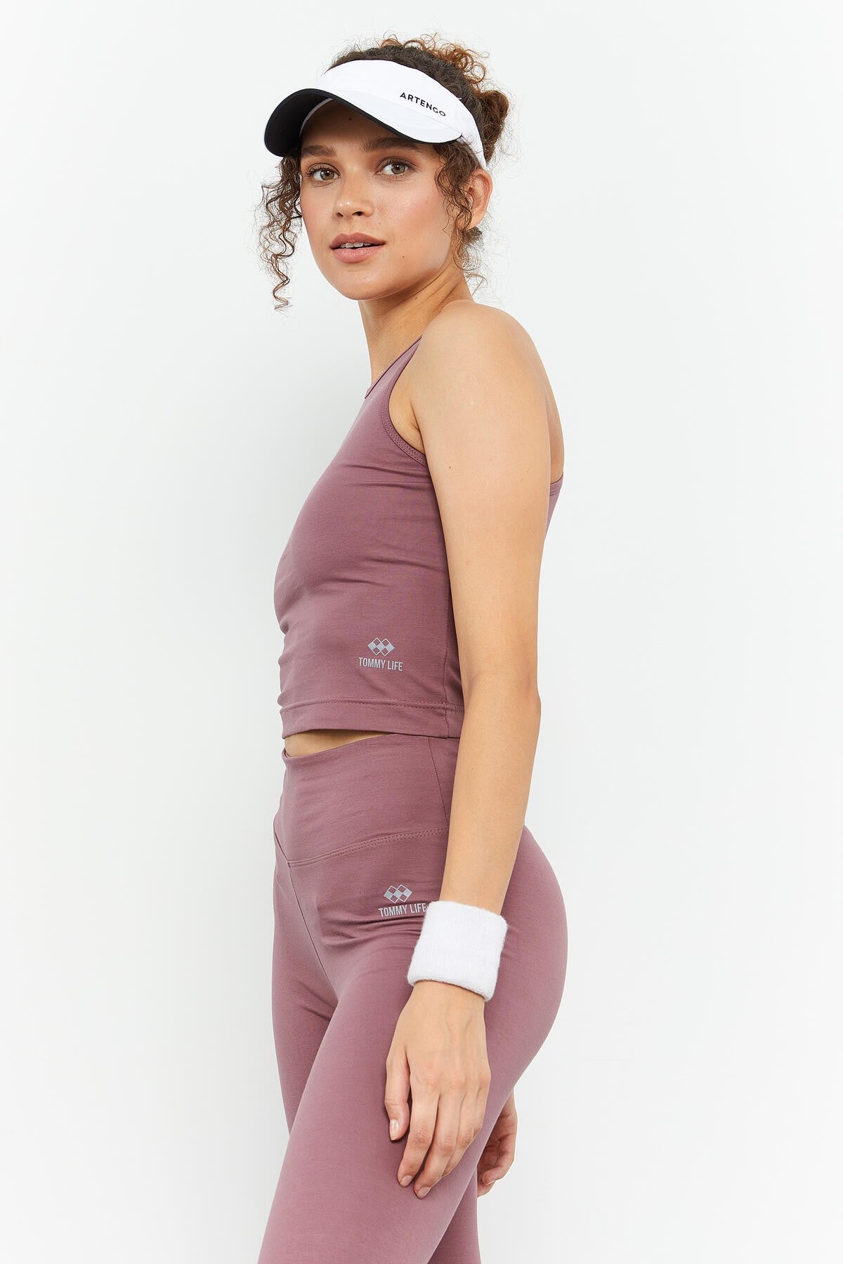 Dried Rose High Waist Capri-Crop Singlet Slim Fit Women's Tights Set - 95284