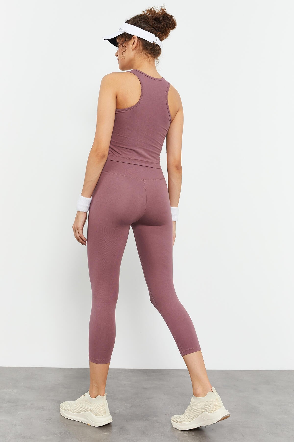 Dried Rose High Waist Capri-Crop Singlet Slim Fit Women's Tights Set - 95284