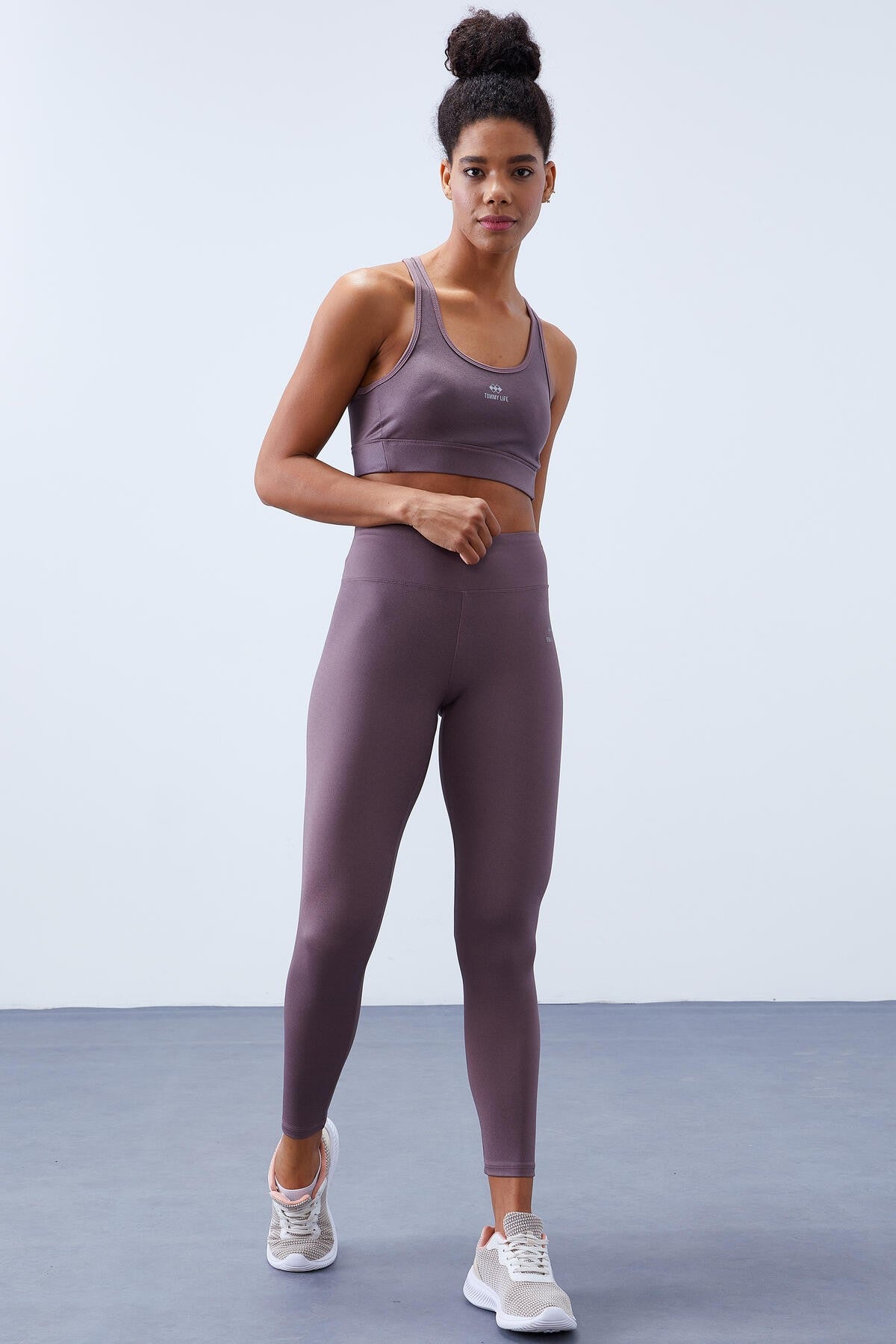 Dried Rose High Waist Wrap-up Cross Back Detailed Slim Fit Women's Tights Set - 95282