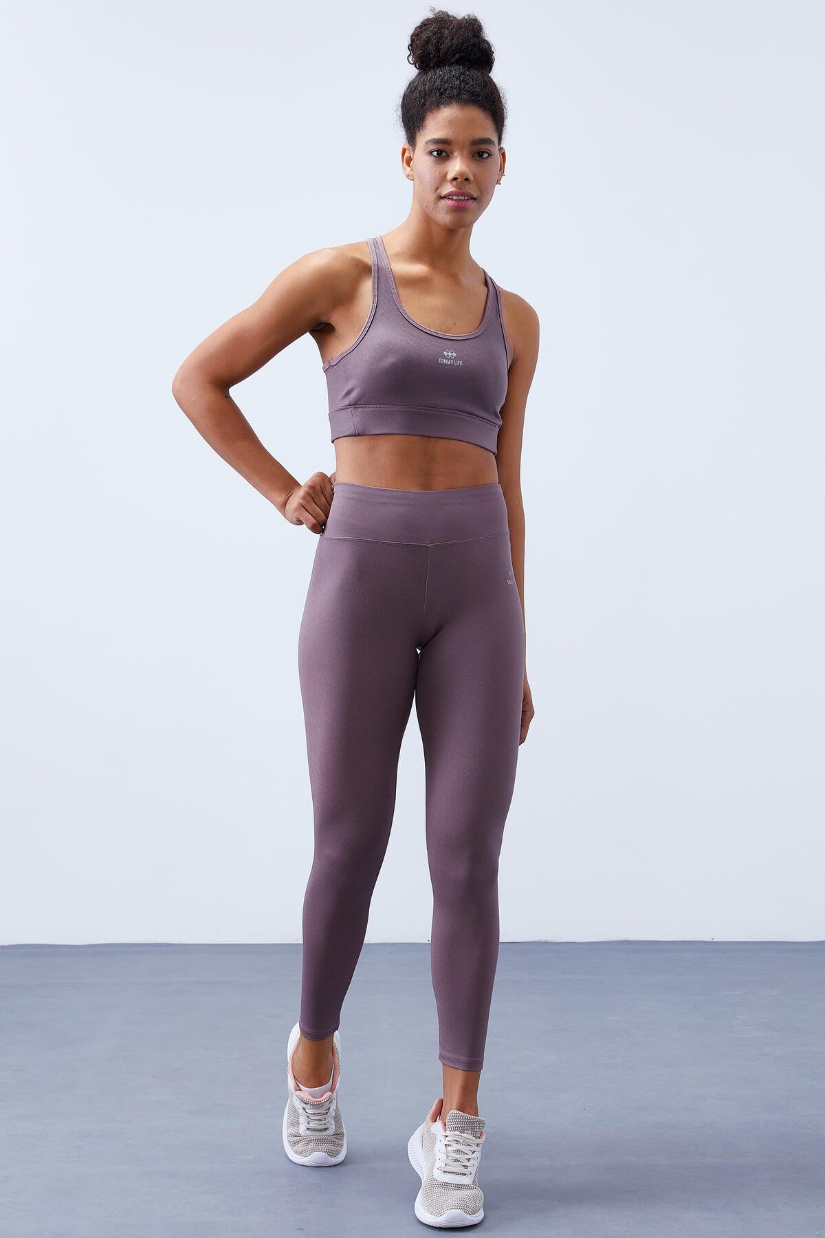 Dried Rose High Waist Wrap-up Cross Back Detailed Slim Fit Women's Tights Set - 95282