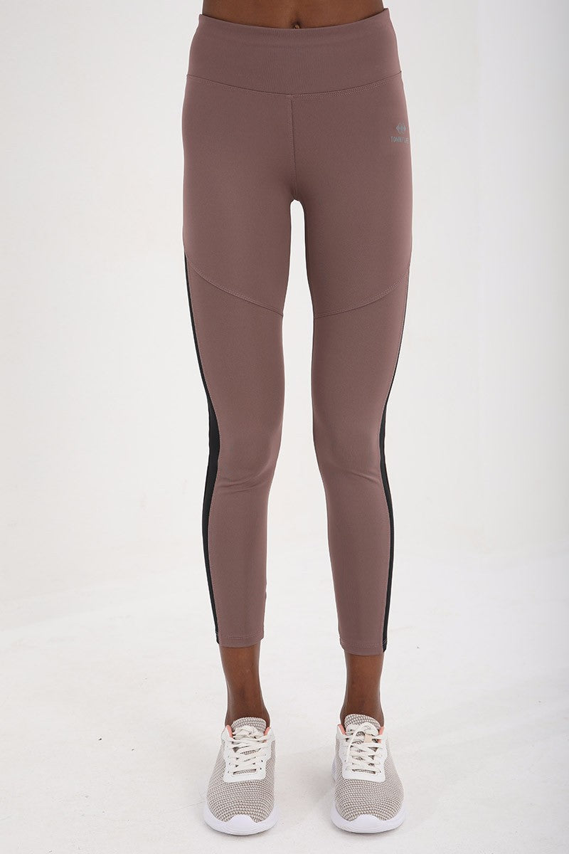 Dried Rose High Waist Wrap-up Strip Detailed Slim Fit Tapered Leg Women's Tights - 94542