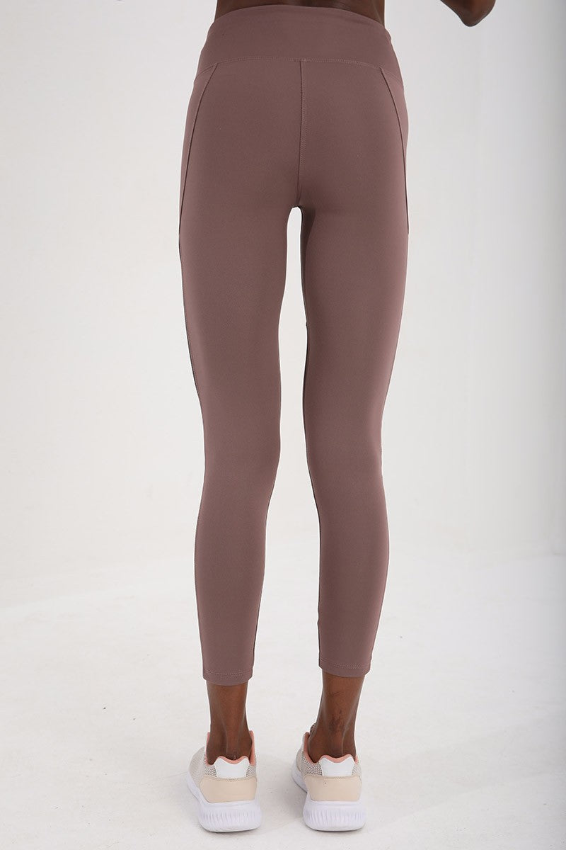Dried Rose High Waist Wrap-up Strip Detailed Slim Fit Tapered Leg Women's Tights - 94542