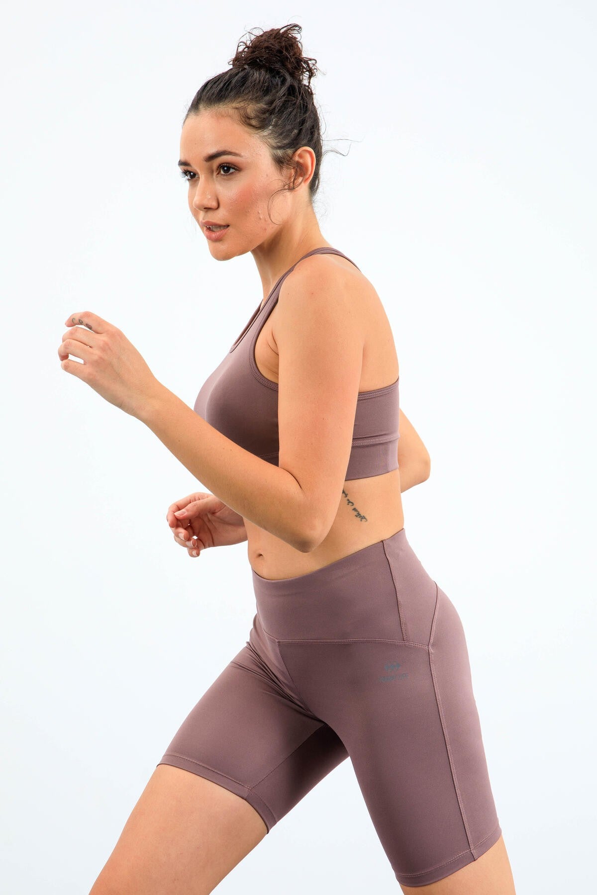 Dried Rose High Waist Wrap-up Slim Fit Bustier Biker Women's Tights Set - 95303
