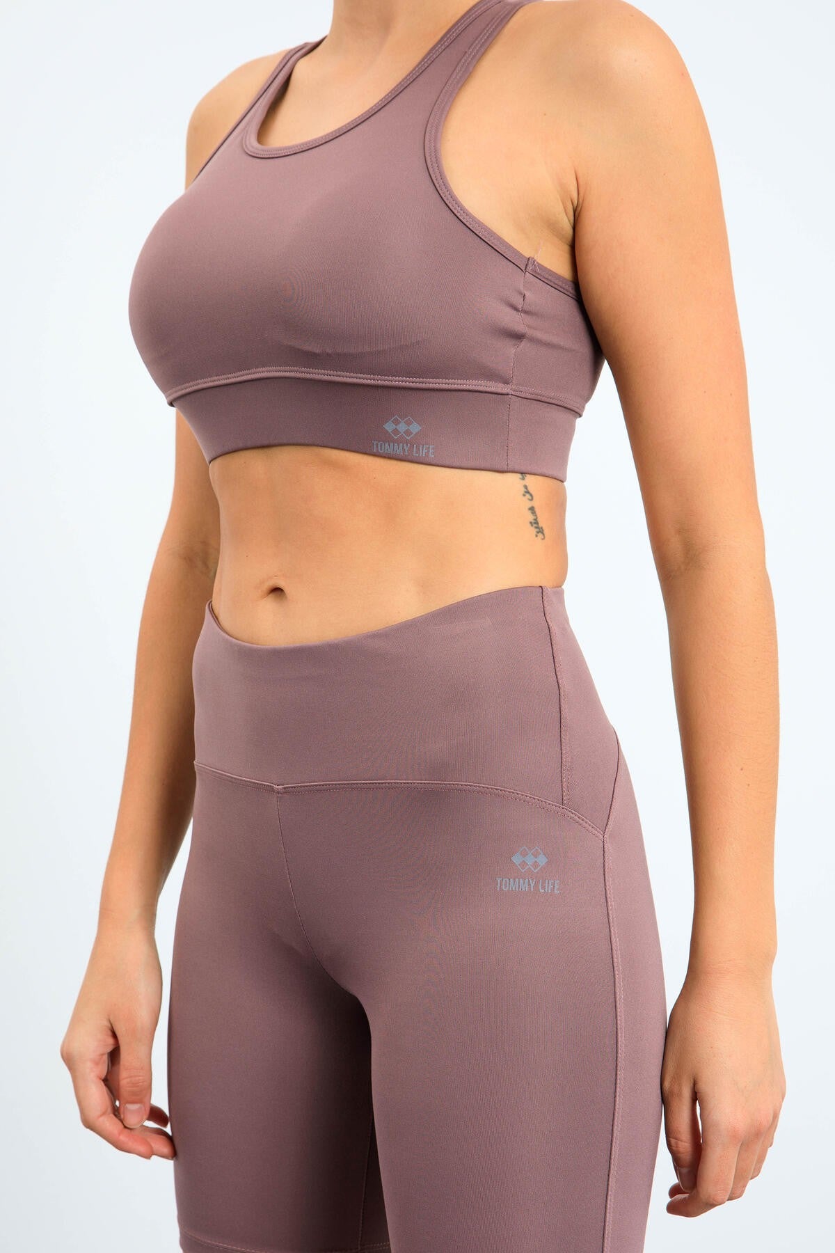 Dried Rose High Waist Wrap-up Slim Fit Bustier Biker Women's Tights Set - 95303