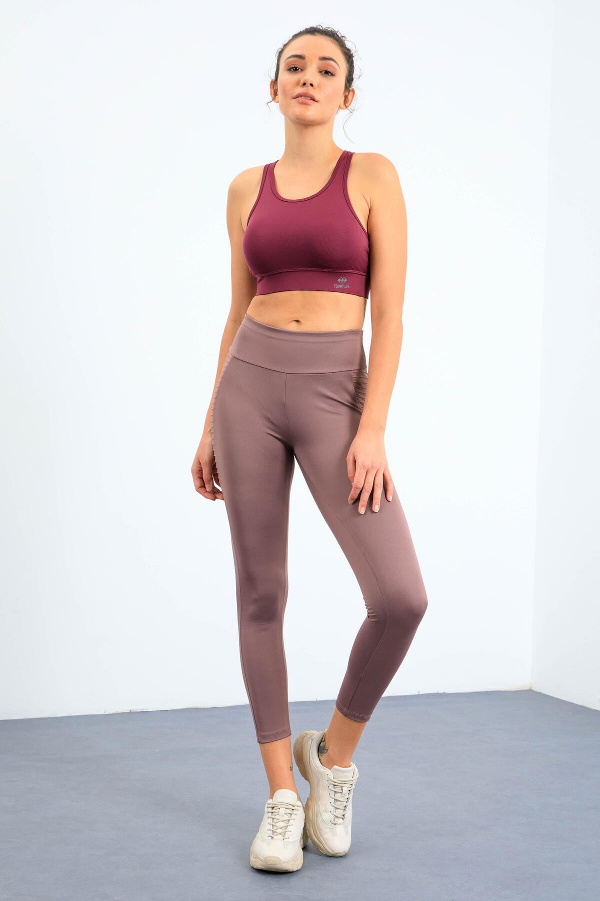 Dried Rose High Waist Wrap-up Slim Fit Tapered Leg Women's Tights - 94568
