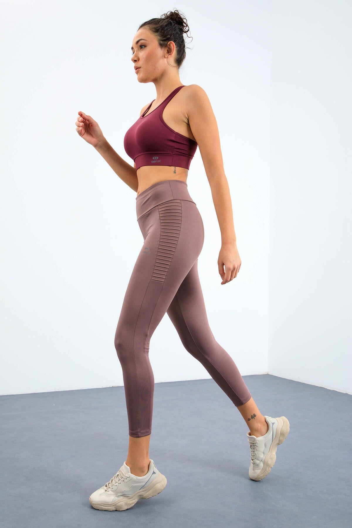Dried Rose High Waist Wrap-up Slim Fit Tapered Leg Women's Tights - 94568