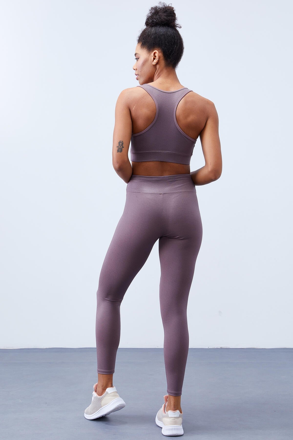 Dried Rose High Waist Shaping Back Detailed Slim Fit Bustier Women's Tights Set - 95281