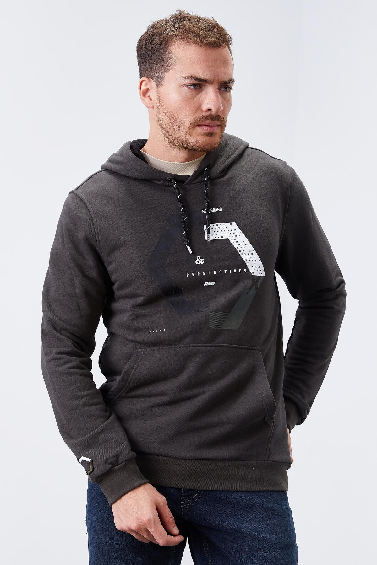 Geometric Print Right Standard Fit Men's Hooded Sweatshirt - 87870