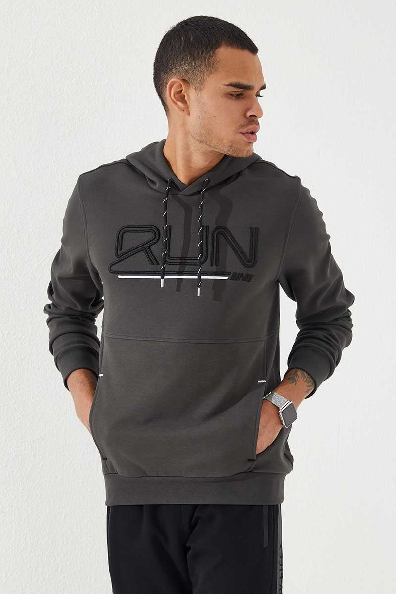 Standard Template Hooded Men's Sweatshirt with Embroidered Lettering - 87887