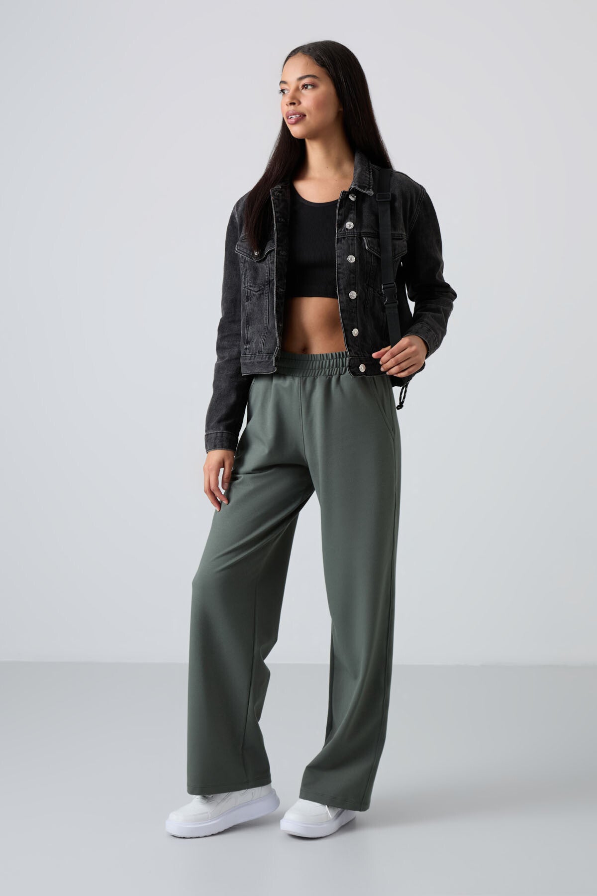 High Waist Comfort Fit Wide Leg Women's Tracksuit Bottom - 94567