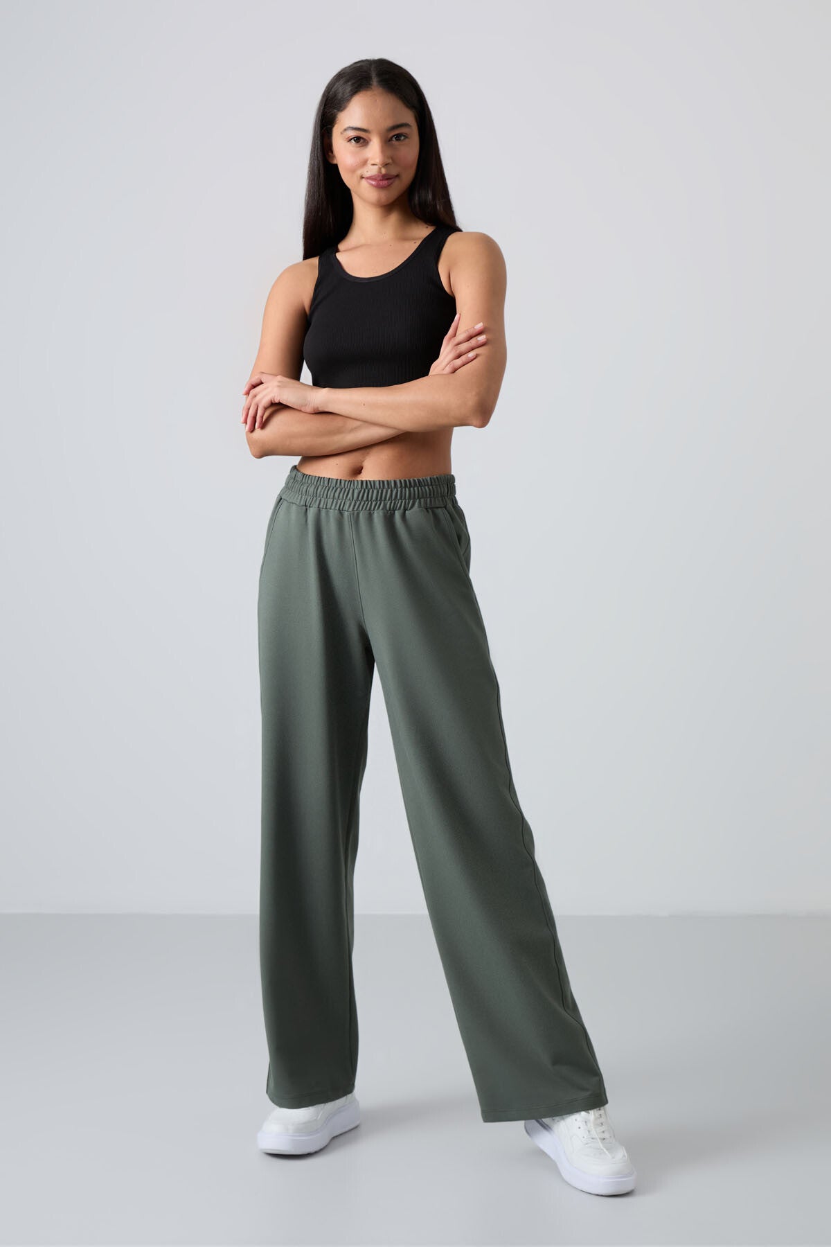 High Waist Comfort Fit Wide Leg Women's Tracksuit Bottom - 94567